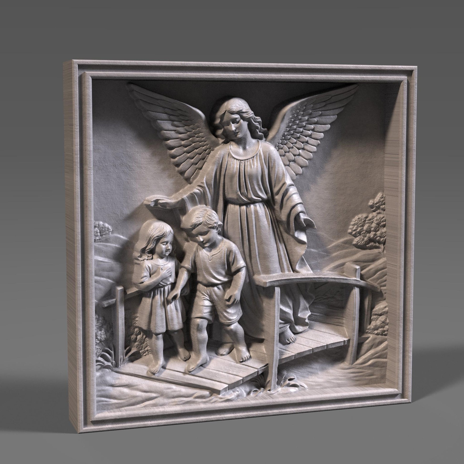 Guardian Angel with Children 3D Relief Model | CNC Carving, 3D Print (Digital Download)