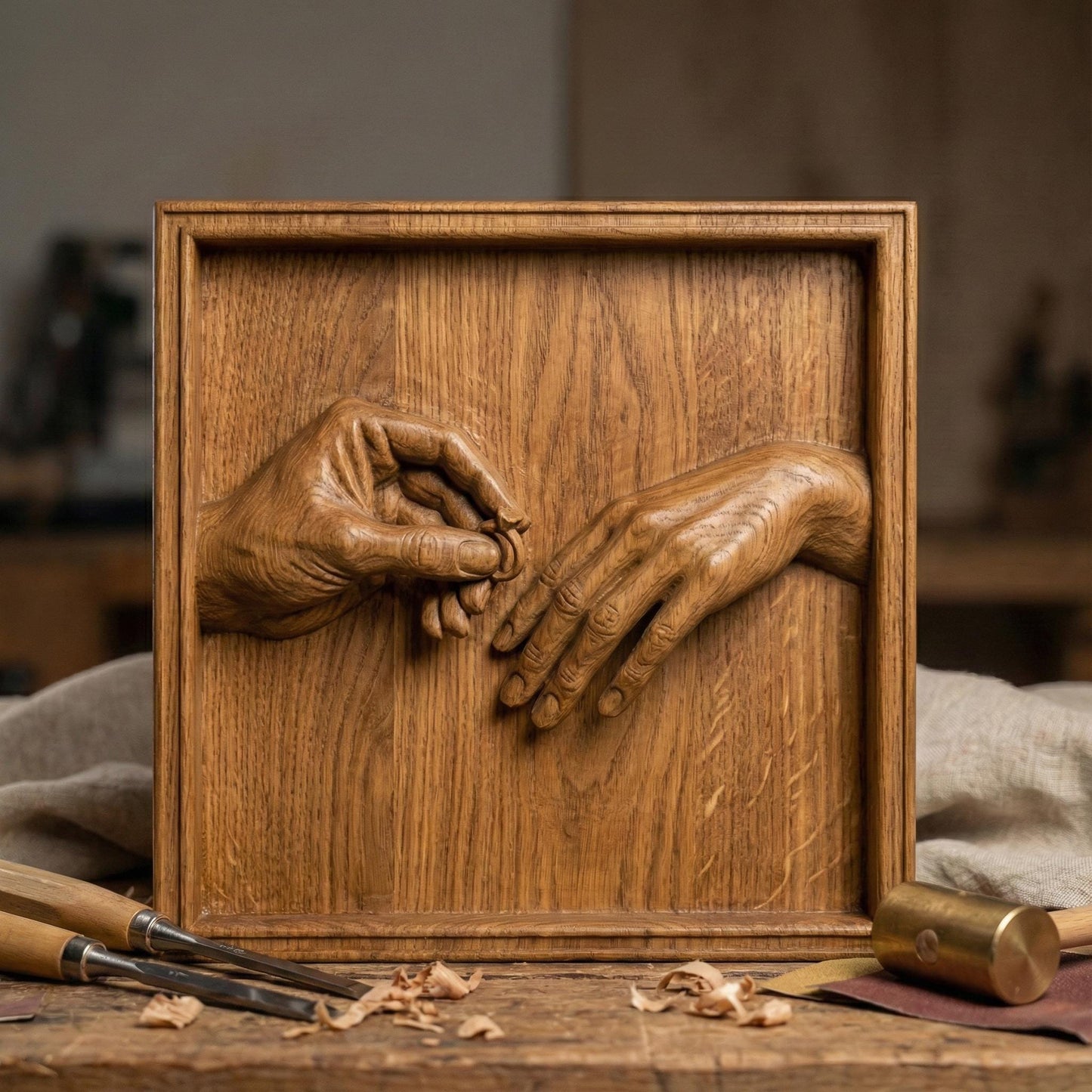 High-detail 3D STL bas-relief of two hands during a romantic marriage proposal, one gently placing an engagement ring on the other. The sculpted hands symbolize love, commitment, and unity, making it perfect for Valentine’s Day gifts, couple decor, wedding keepsakes, and anniversary wall art. Designed for CNC wood carving, resin casting, and 3D printing. Digital STL download.
