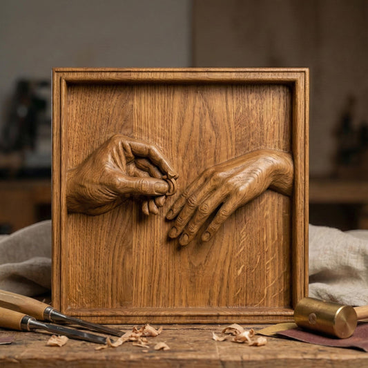 High-detail 3D STL bas-relief of two hands during a romantic marriage proposal, one gently placing an engagement ring on the other. The sculpted hands symbolize love, commitment, and unity, making it perfect for Valentine’s Day gifts, couple decor, wedding keepsakes, and anniversary wall art. Designed for CNC wood carving, resin casting, and 3D printing. Digital STL download.