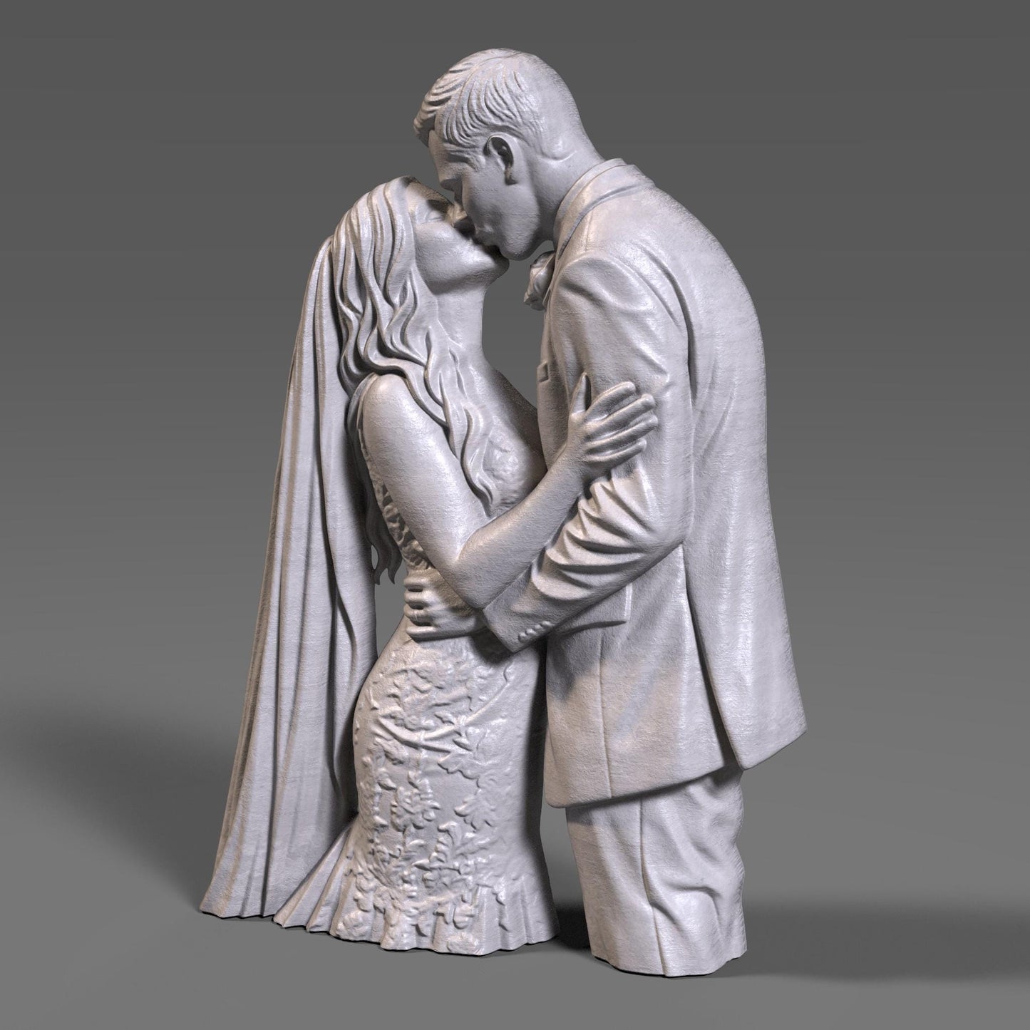Highly detailed romantic couple kissing 3D sculpture STL file, featuring a bride and groom in an intimate embrace, perfect for wedding decor, anniversary gifts, Valentine’s Day presents, and luxury home art. This printable digital model is ideal for resin and FDM 3D printing, CNC carving, and bas-relief wall art, capturing love, emotion, and elegance in a timeless couple statue.