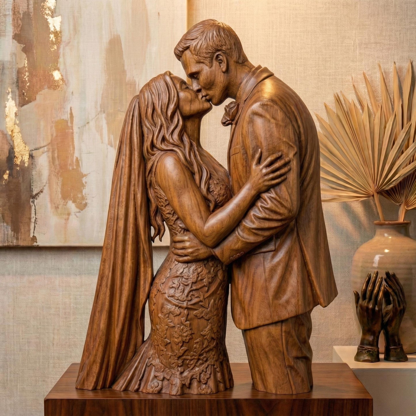 Highly detailed romantic couple kissing 3D sculpture STL file, featuring a bride and groom in an intimate embrace, perfect for wedding decor, anniversary gifts, Valentine’s Day presents, and luxury home art. This printable digital model is ideal for resin and FDM 3D printing, CNC carving, and bas-relief wall art, capturing love, emotion, and elegance in a timeless couple statue.