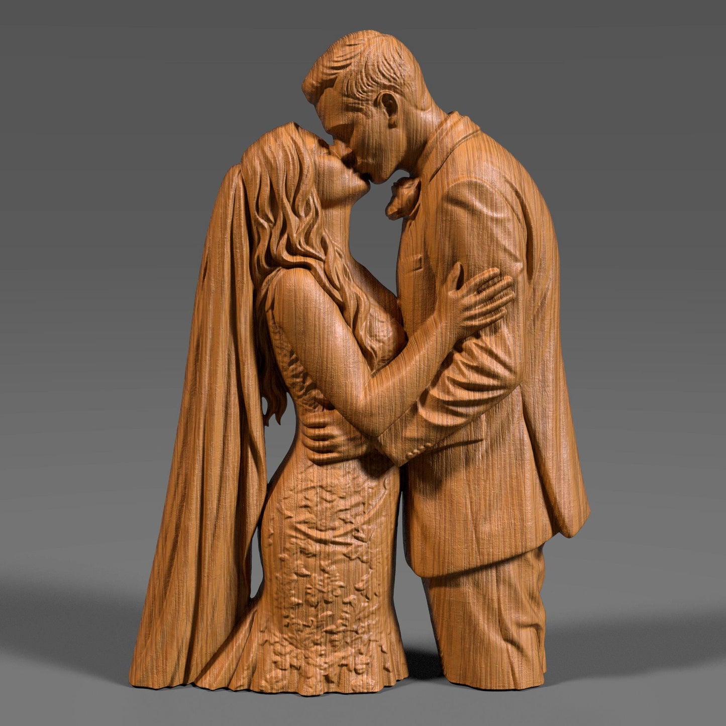 Highly detailed romantic couple kissing 3D sculpture STL file, featuring a bride and groom in an intimate embrace, perfect for wedding decor, anniversary gifts, Valentine’s Day presents, and luxury home art. This printable digital model is ideal for resin and FDM 3D printing, CNC carving, and bas-relief wall art, capturing love, emotion, and elegance in a timeless couple statue.