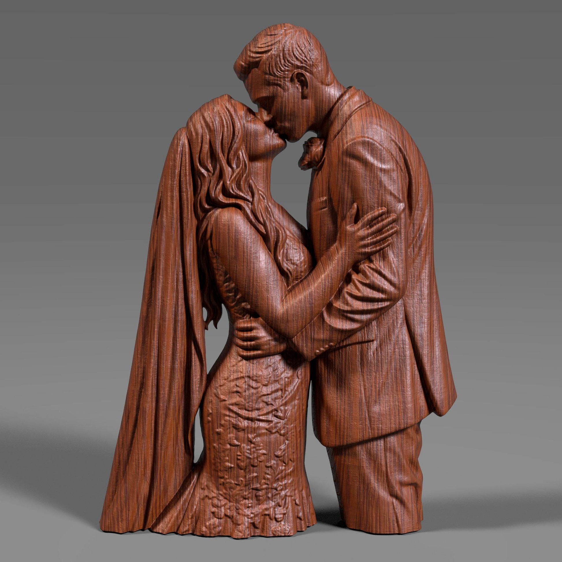 Highly detailed romantic couple kissing 3D sculpture STL file, featuring a bride and groom in an intimate embrace, perfect for wedding decor, anniversary gifts, Valentine’s Day presents, and luxury home art. This printable digital model is ideal for resin and FDM 3D printing, CNC carving, and bas-relief wall art, capturing love, emotion, and elegance in a timeless couple statue.
