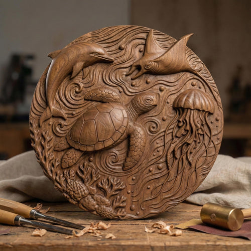 Sea Turtle Dolphin 3D Relief STL: Ocean Life CNC Laser Carving File