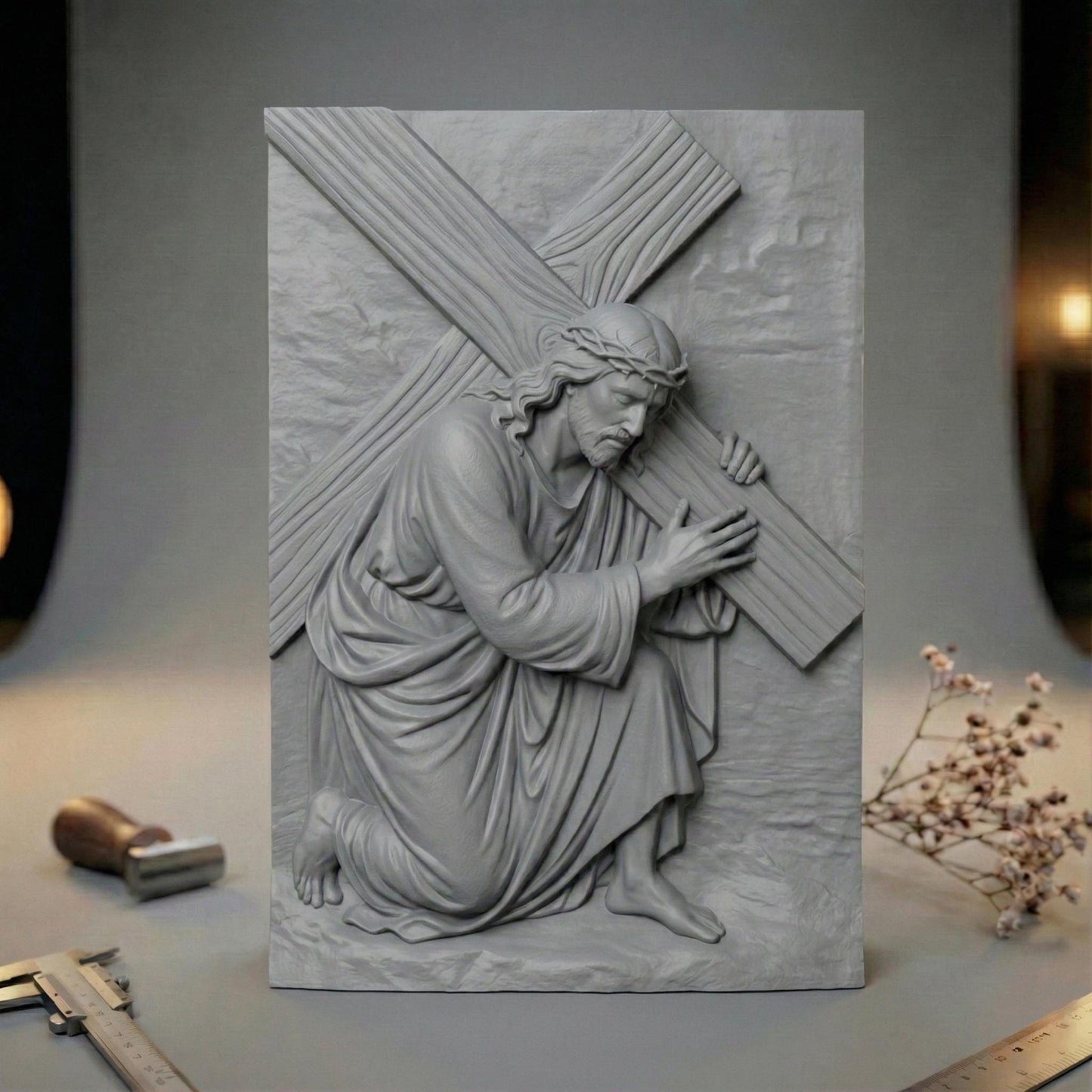 3D Print Jesus Carrying Cross Resin Wall Sculpture, Christian Gift