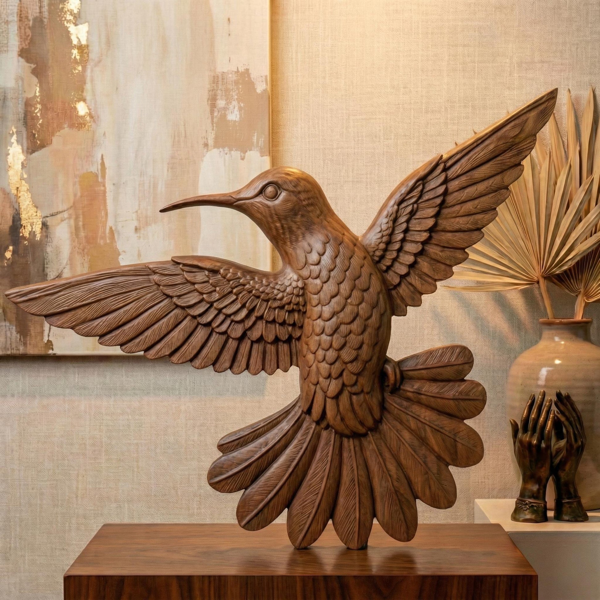 Elegant 3D STL relief of a hummingbird in mid-flight with detailed feathers and wings spread wide, designed for CNC wood carving, laser engraving, and 3D printing. This intricate digital download captures the beauty of nature, perfect for wildlife-inspired wall art, handmade gifts, and decorative wooden sculptures. Ideal for artisans, woodworkers, and nature lovers seeking to create unique home decor, bird-themed crafts, or personalized engraved artwork.