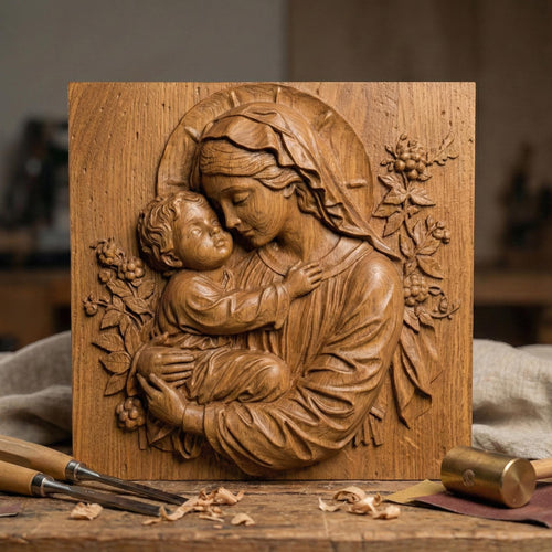 Mother Mary and Jesus 3D Relief Model: CNC, Laser, Print (Digital Download)