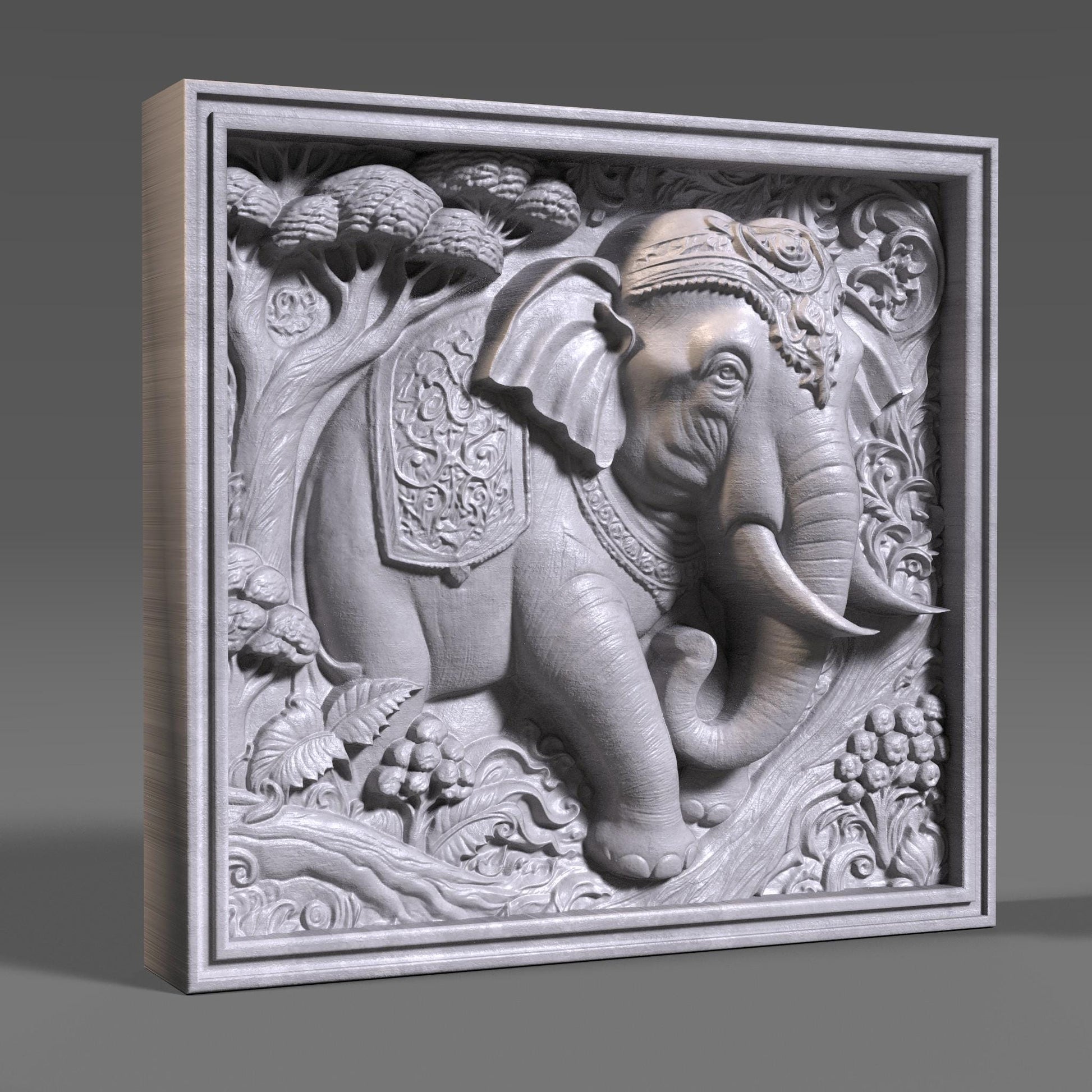 Elephant 3D Relief Model: CNC, Laser Engraving, 3D Printing (STL File)
