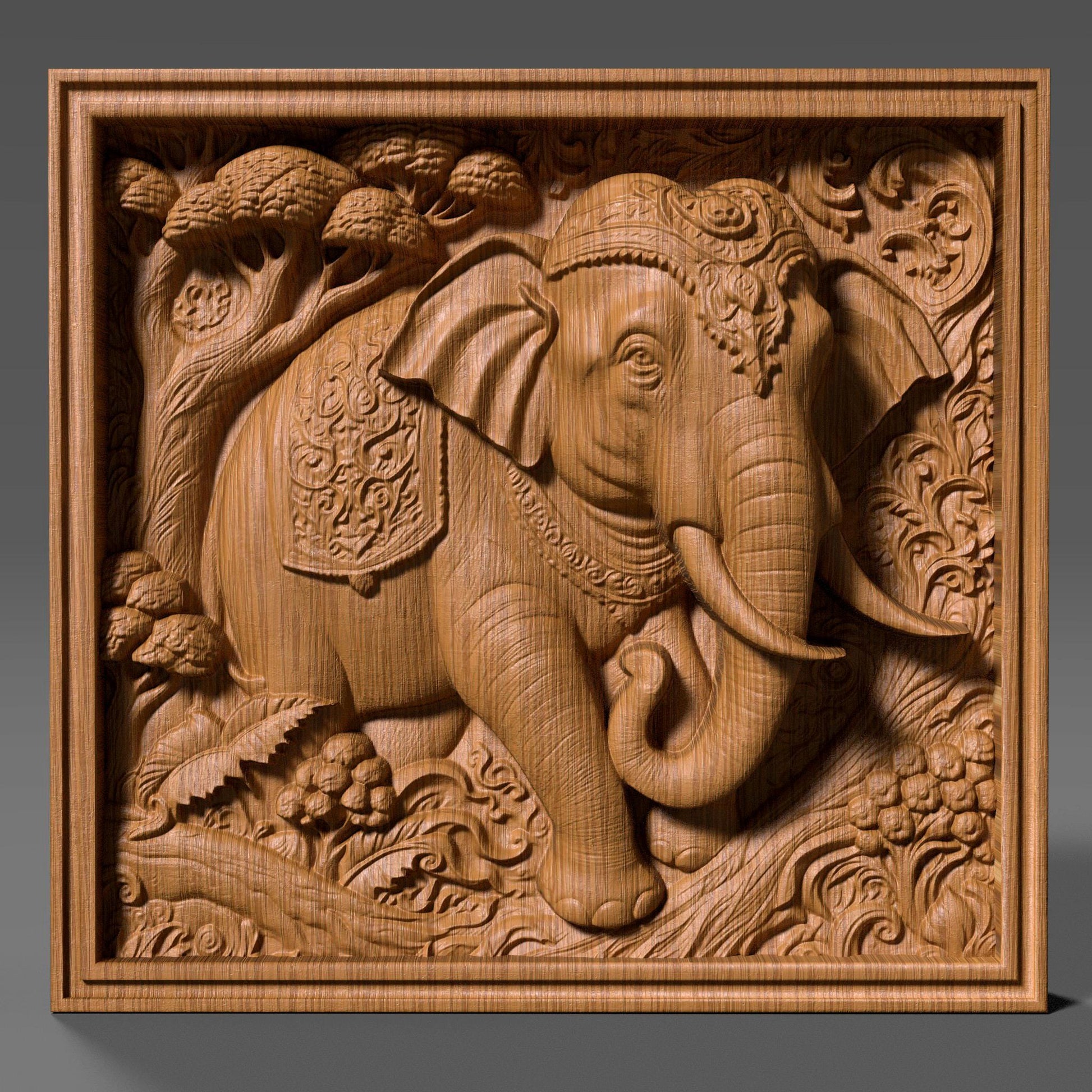 Elephant 3D Relief Model: CNC, Laser Engraving, 3D Printing (STL File)