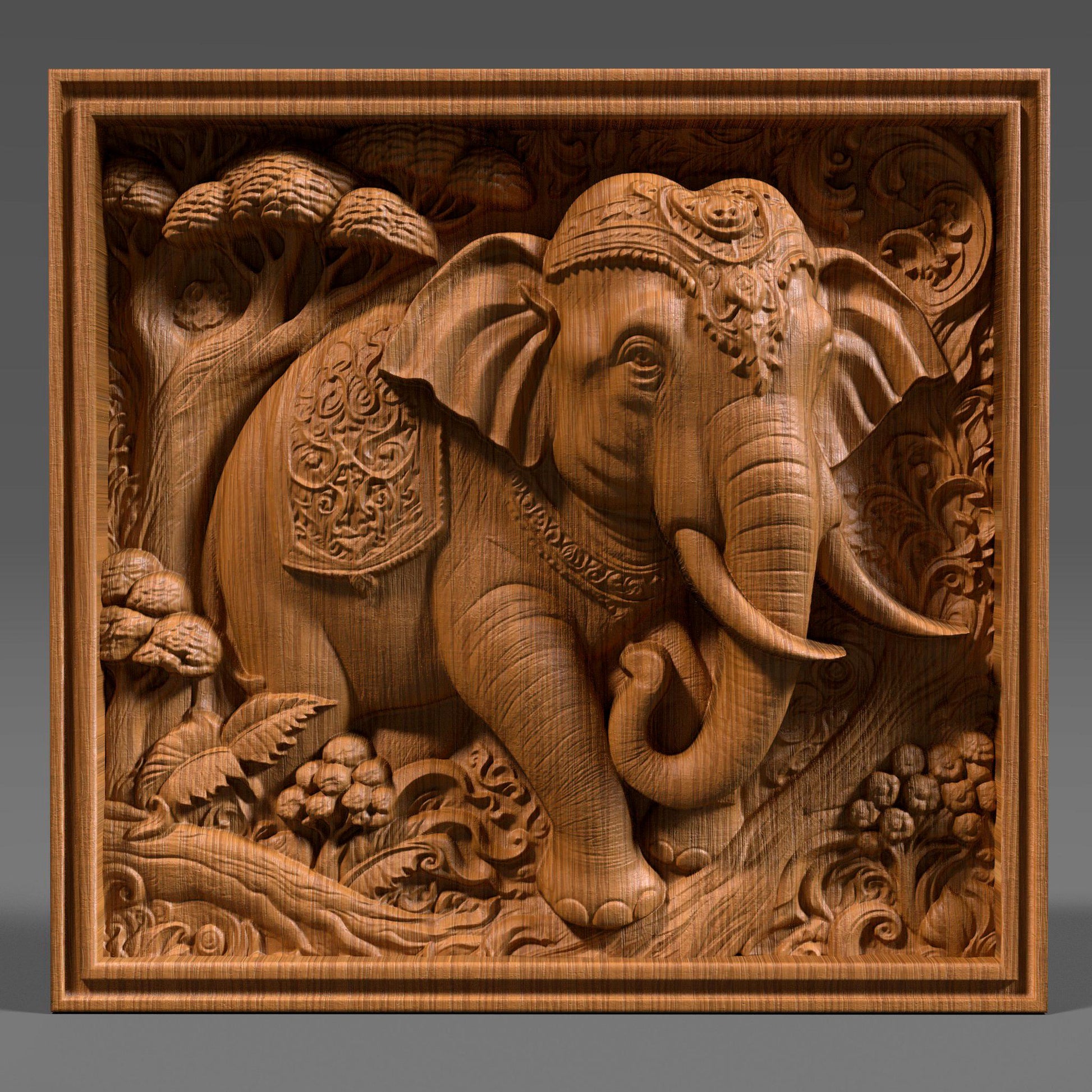 Elephant 3D Relief Model: CNC, Laser Engraving, 3D Printing (STL File)