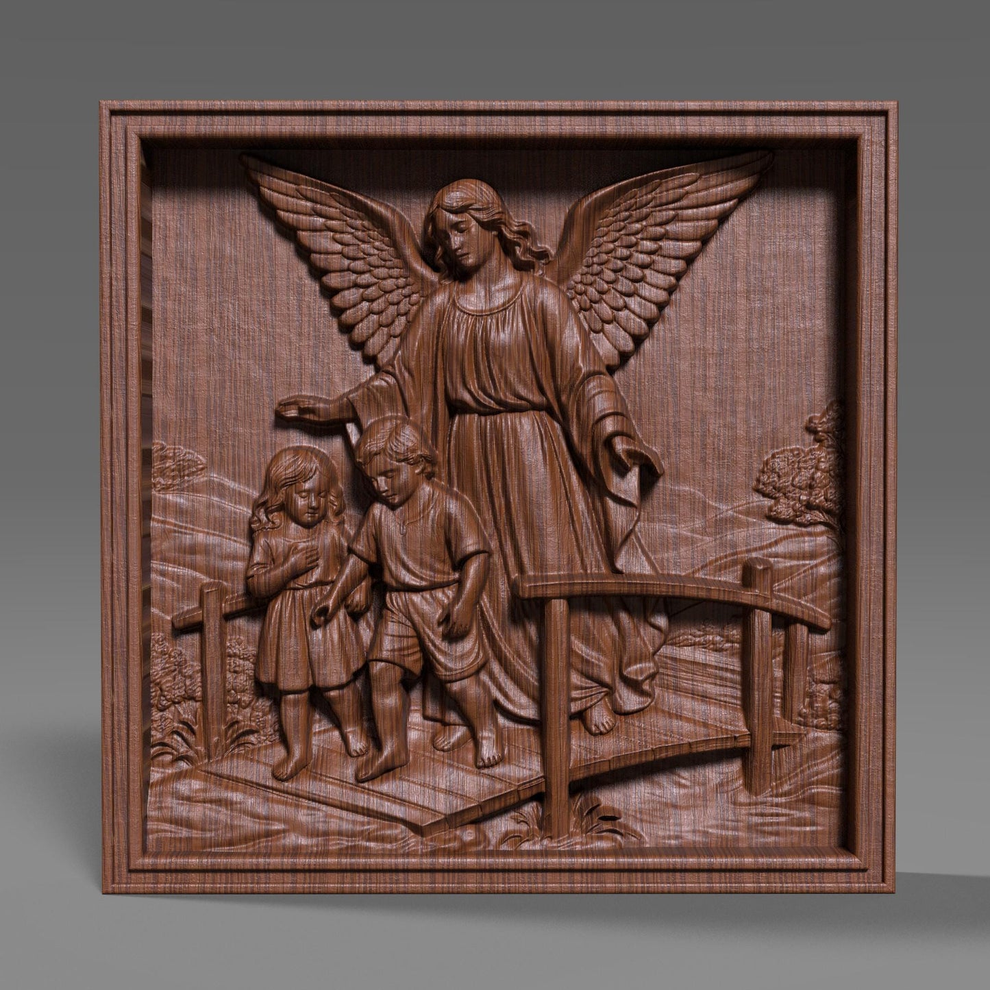 Guardian Angel with Children 3D Relief Model | CNC Carving, 3D Print (Digital Download)