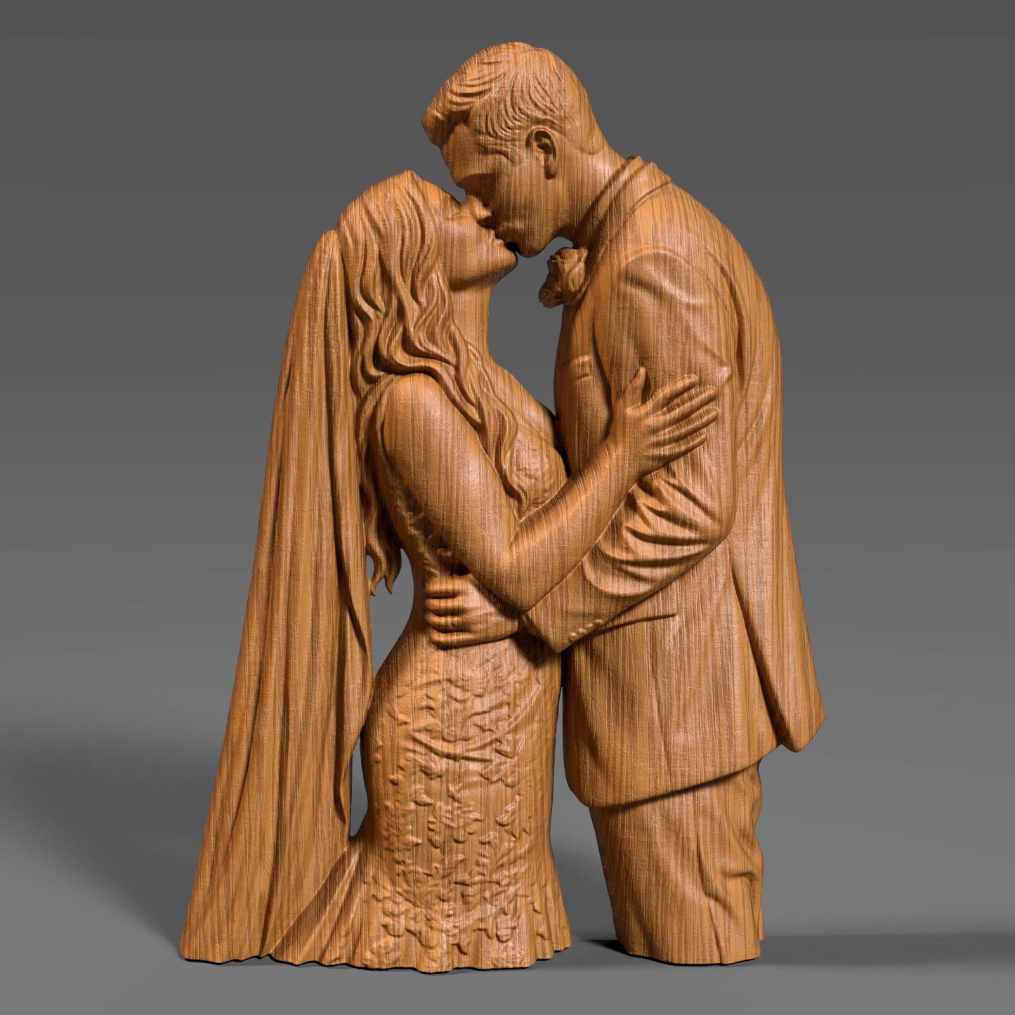 Highly detailed romantic couple kissing 3D sculpture STL file, featuring a bride and groom in an intimate embrace, perfect for wedding decor, anniversary gifts, Valentine’s Day presents, and luxury home art. This printable digital model is ideal for resin and FDM 3D printing, CNC carving, and bas-relief wall art, capturing love, emotion, and elegance in a timeless couple statue.