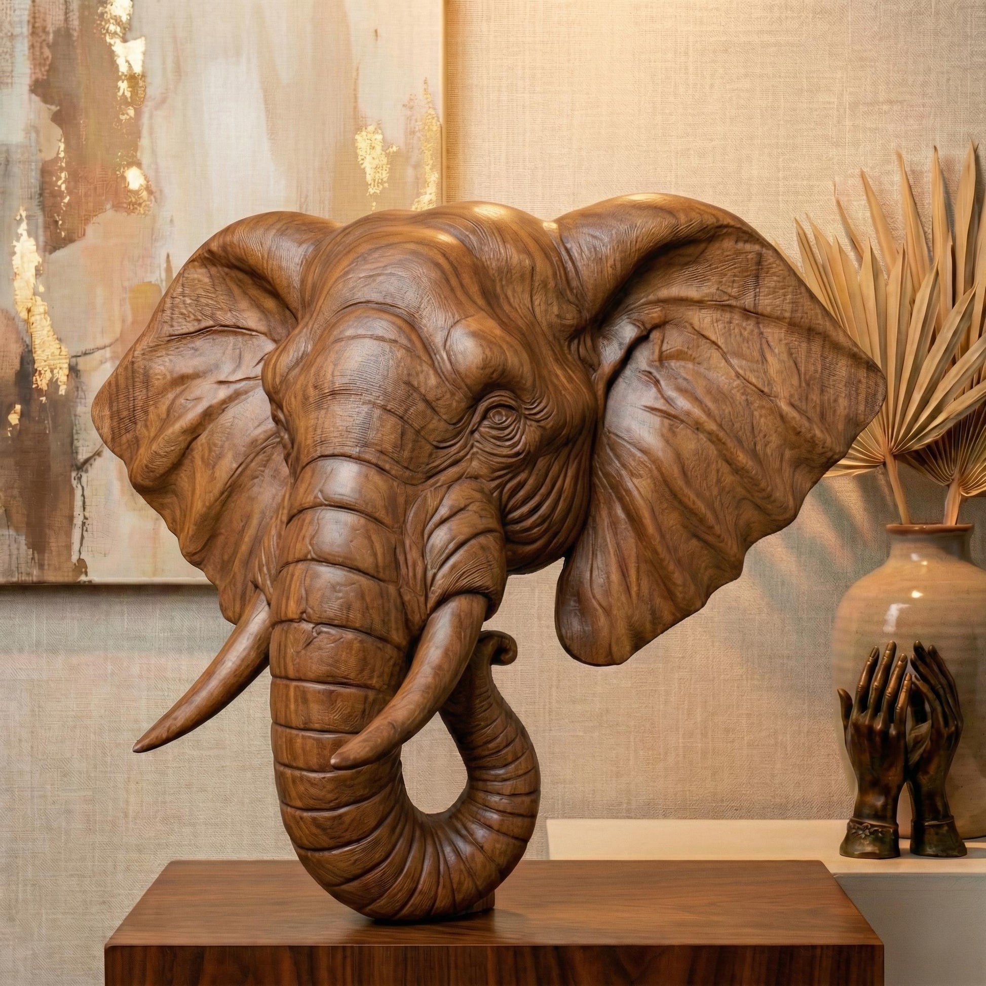 Majestic 3D STL relief of an elephant head with realistic textures, large ears, and gracefully curved tusks, designed for CNC wood carving, laser engraving, and 3D printing. This high-quality digital download captures the wisdom and strength of elephants, perfect for wildlife-inspired wall art, safari decor, and handmade gifts. Ideal for artisans, woodworkers, and nature lovers looking to create unique wooden sculptures, tribal artwork, or African-themed home decorations.