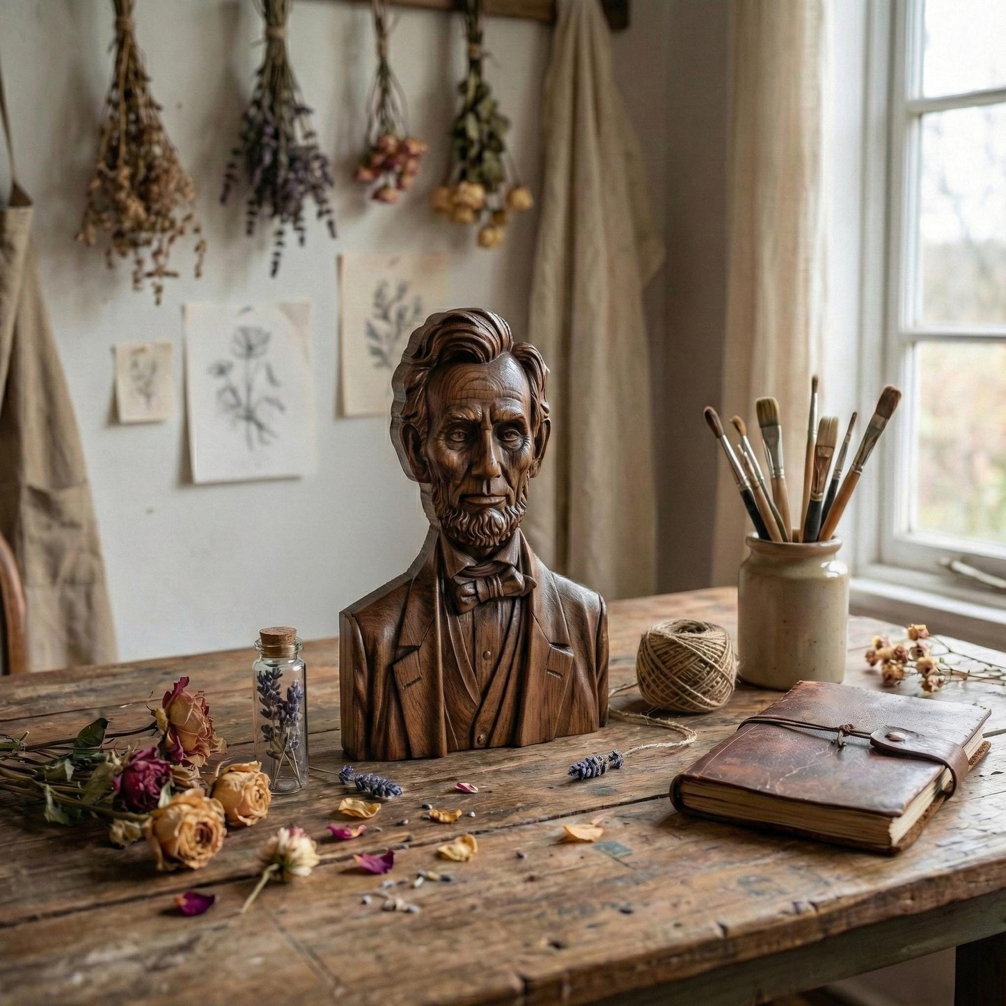 Highly detailed 3D portrait bust of Abraham Lincoln, capturing the strength, humility, and resolve of one of America’s most influential leaders. Rendered in a realistic wood-carved style with iconic beard, bow tie, and solemn expression, this sculpture symbolizes unity, freedom, and the enduring American spirit. Designed for CNC carving and 3D printing, ideal for America’s 250th anniversary, historical displays, schools, and patriotic tributes.
