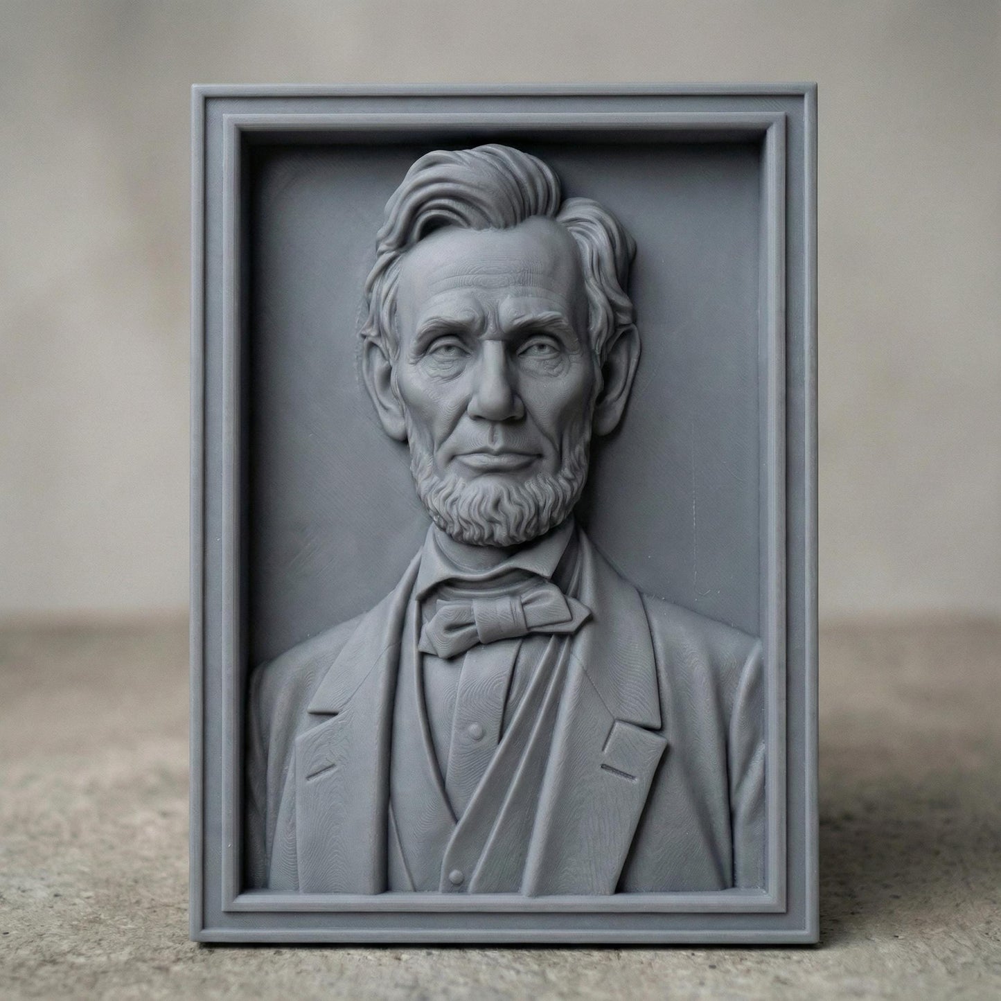 Highly detailed 3D portrait bust of Abraham Lincoln, capturing the strength, humility, and resolve of one of America’s most influential leaders. Rendered in a realistic wood-carved style with iconic beard, bow tie, and solemn expression, this sculpture symbolizes unity, freedom, and the enduring American spirit. Designed for CNC carving and 3D printing, ideal for America’s 250th anniversary, historical displays, schools, and patriotic tributes.