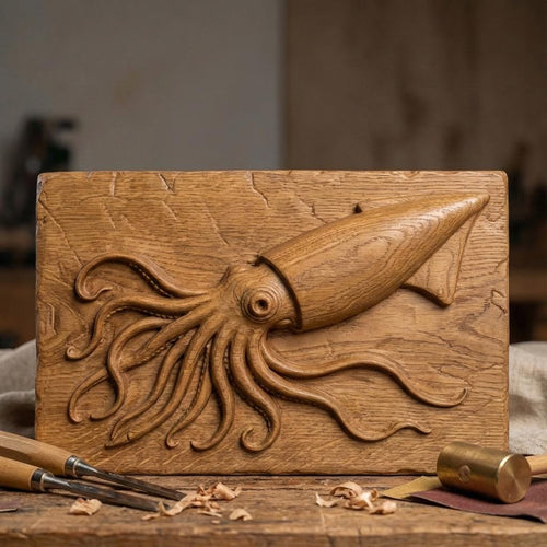Squid Bas Relief 3D Model: CNC Laser Engraving (STL + Depth Map)