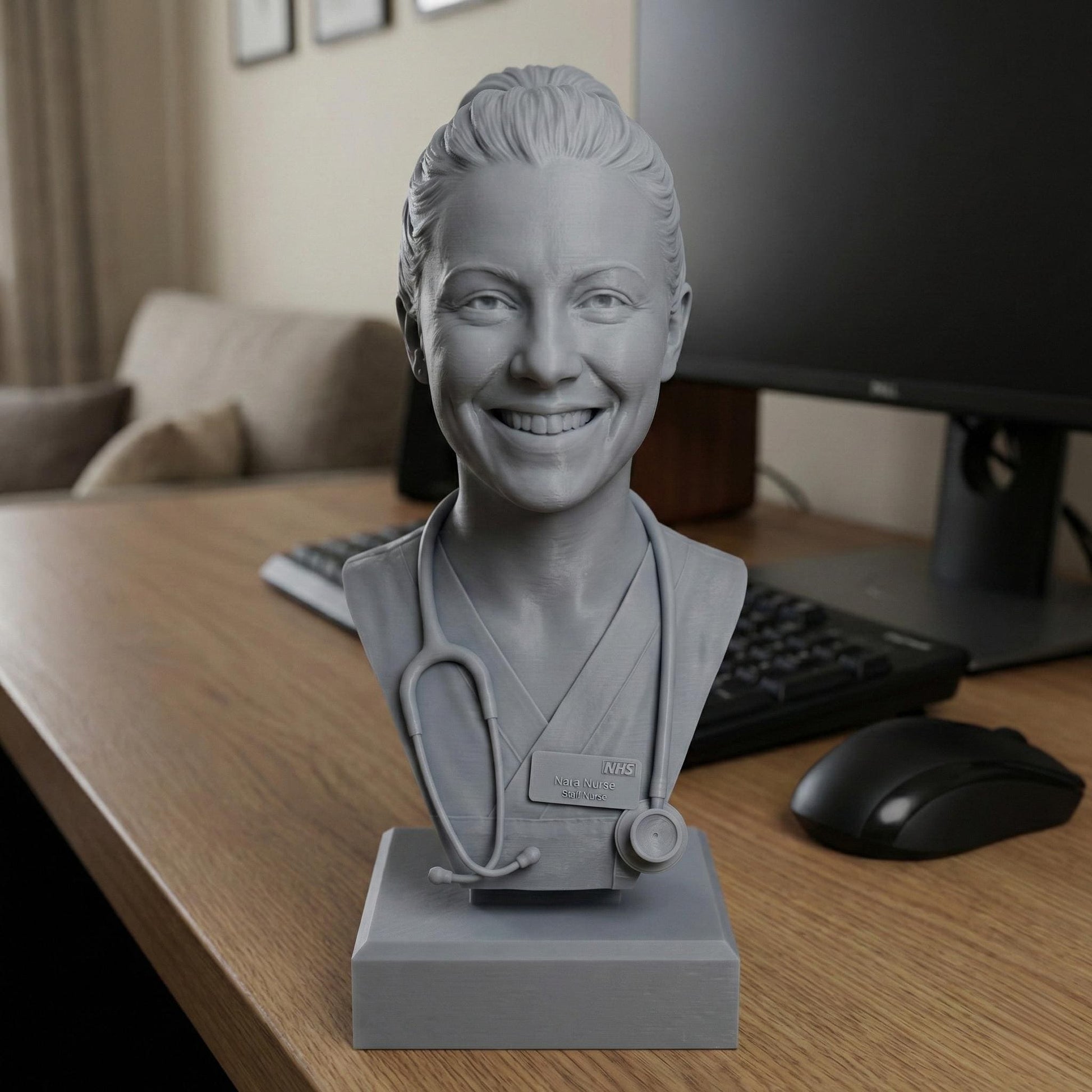 High-detail resin-ready 3D printable human head bust sculpture with realistic anatomy, accurate facial structure, and refined surface detailing. Digitally sculpted with cinematic and game-quality realism, featuring natural proportions, expressive facial features, and smooth professional finish. Designed as a standalone bust on a round base, ideal for display, custom portraits, memorials, collectible art, and character studies.