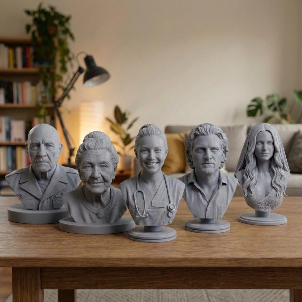 High-detail resin-ready 3D printable human head bust sculpture with realistic anatomy, accurate facial structure, and refined surface detailing. Digitally sculpted with cinematic and game-quality realism, featuring natural proportions, expressive facial features, and smooth professional finish. Designed as a standalone bust on a round base, ideal for display, custom portraits, memorials, collectible art, and character studies.