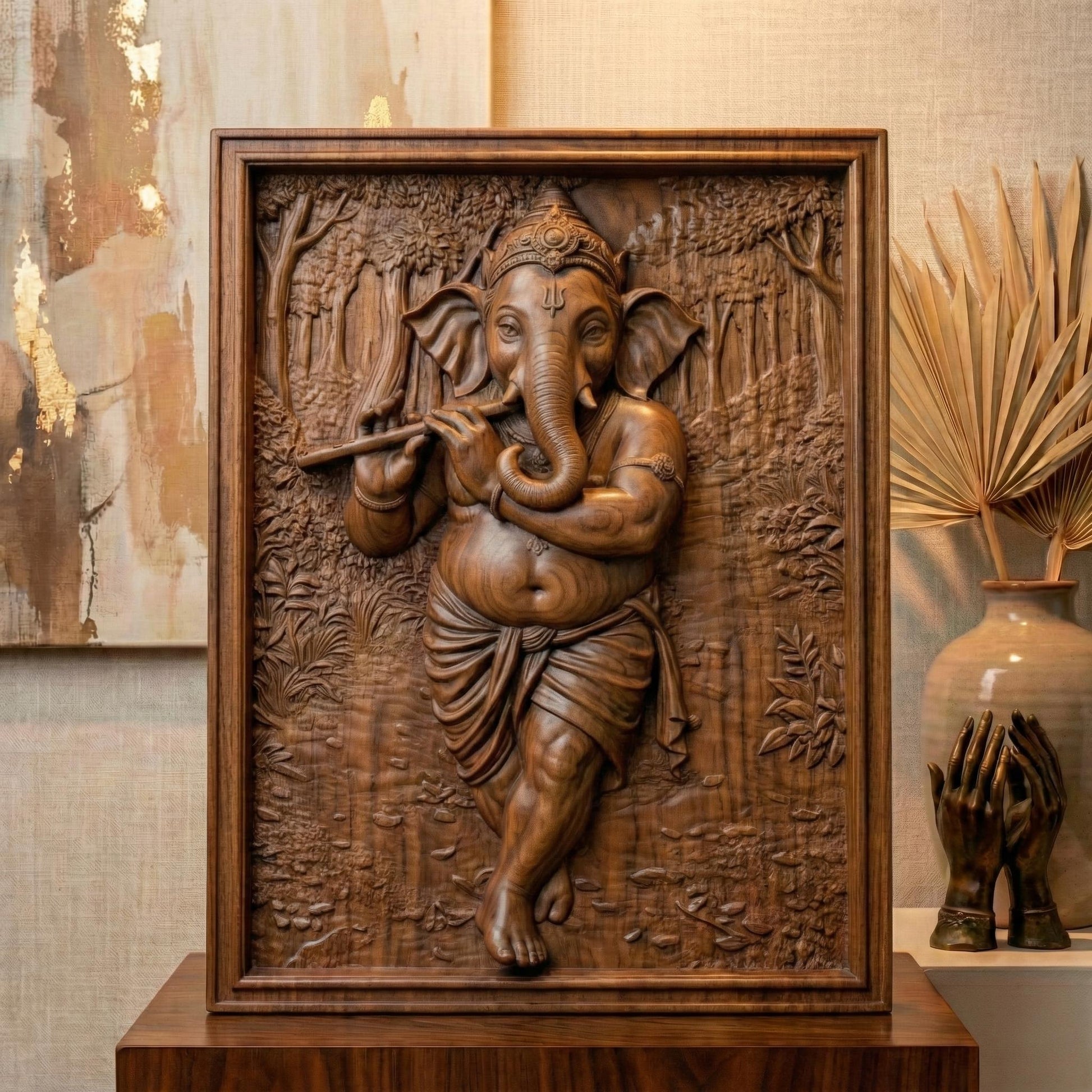 High-resolution 3D STL model of Lord Ganesha depicted in a seated posture, intricately designed for 3D printing, laser engraving, and CNC wood carving. This digital bas relief sculpture showcases fine details including traditional ornaments, headgear, and symbolic hand mudras. Ideal for creating spiritual wall panels, Hindu temple decor, or devotional gifts. Suitable for wood, resin, stone, or acrylic carving. Perfect for artisans, hobbyists, or religious décor creators.