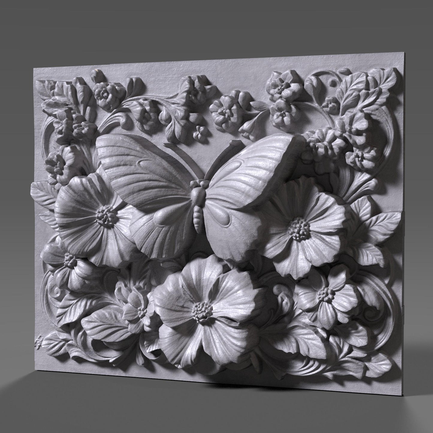 Butterfly Floral Relief STL: CNC Router, Laser Engraving, 3D Print (Digital Download)