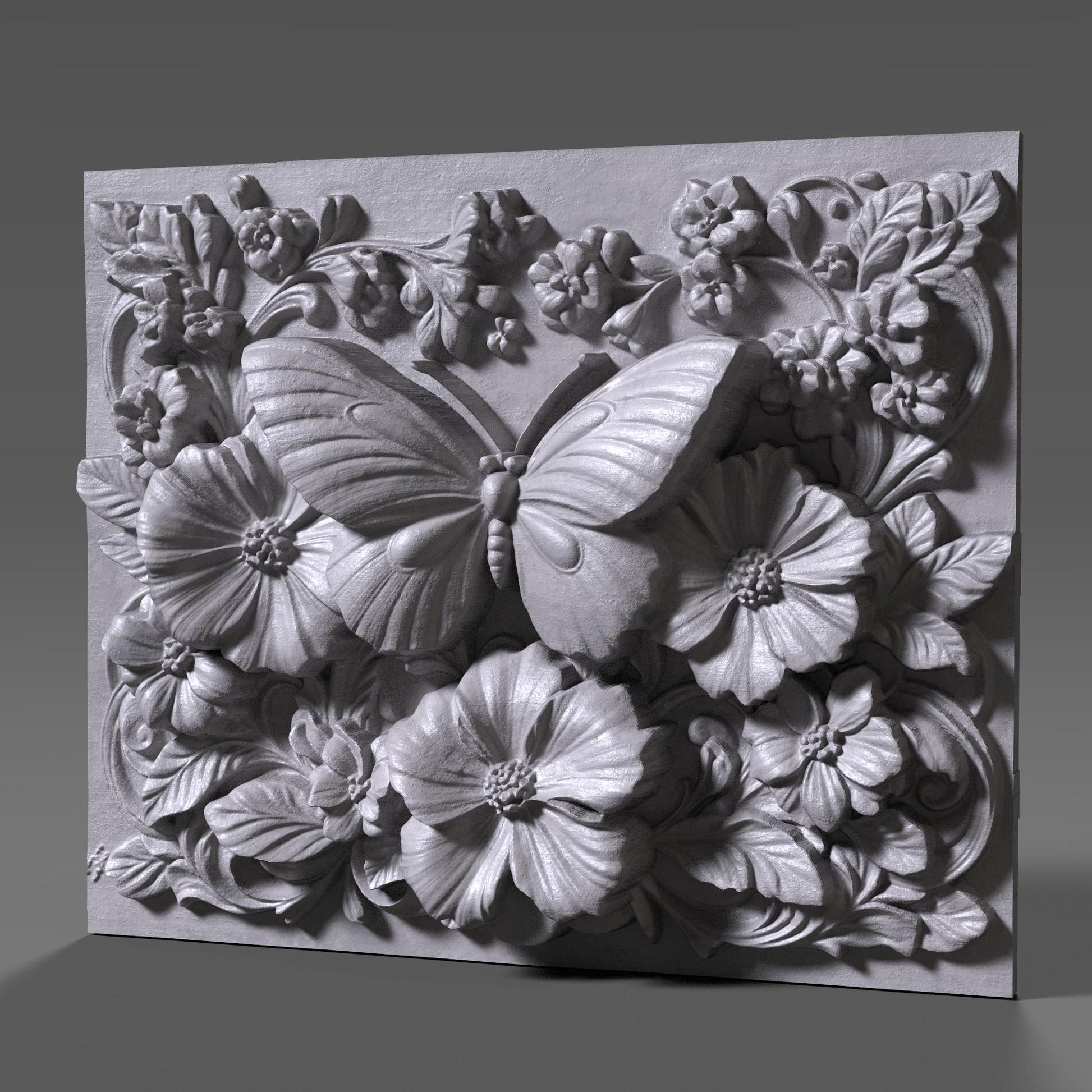 Butterfly Floral Relief STL: CNC Router, Laser Engraving, 3D Print (Digital Download)