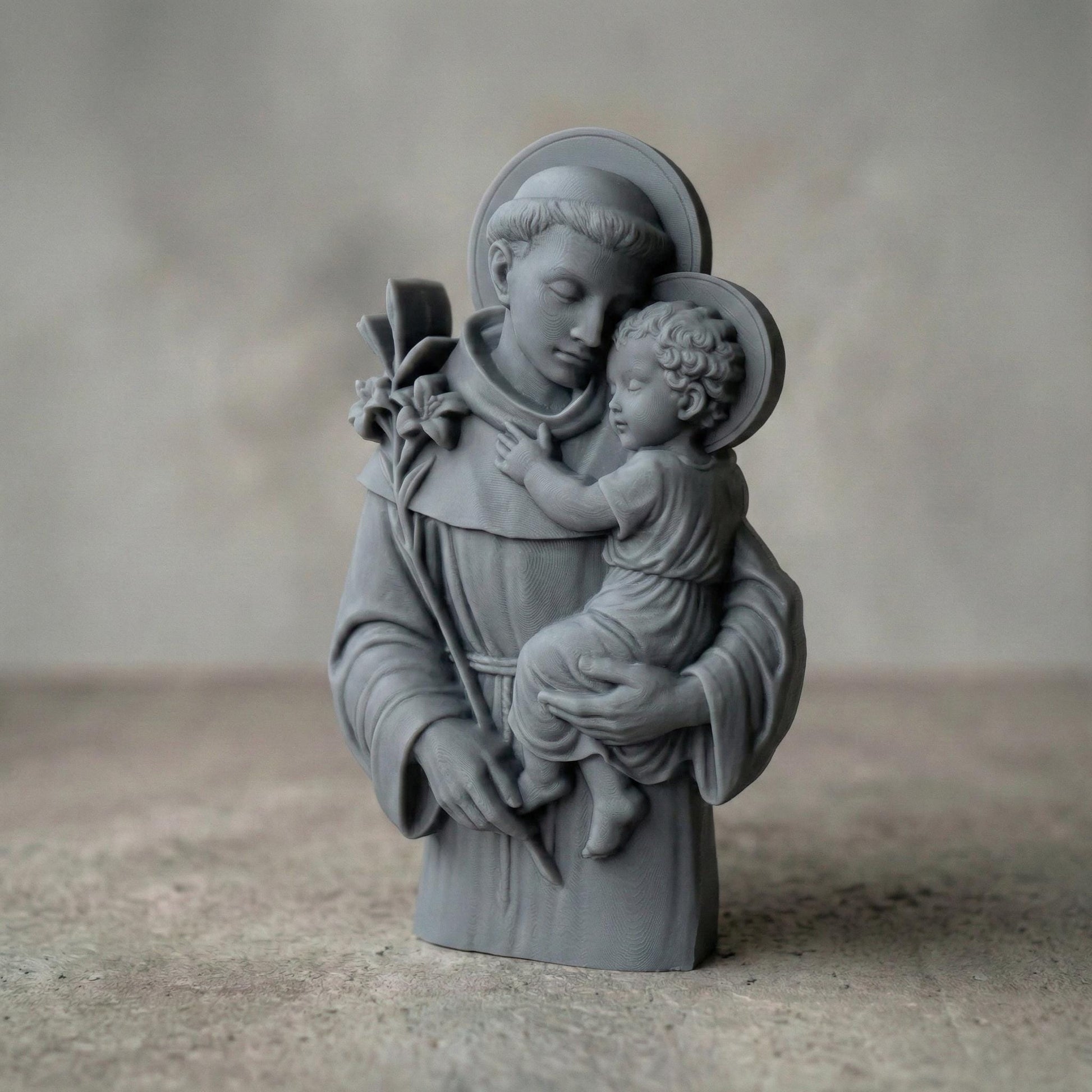 Exquisite 3D wooden bas-relief sculpture of St. Anthony gently holding Baby Jesus. This detailed carving captures serenity, love, and devotion — a timeless symbol of faith and compassion. Perfect for Christian homes, chapels, or as a sacred gift during Christmas or Easter. The fine wood texture and lifelike craftsmanship bring warmth and spirituality to any space, making it a meaningful religious artwork and a testament to St. Anthony’s care and protection.