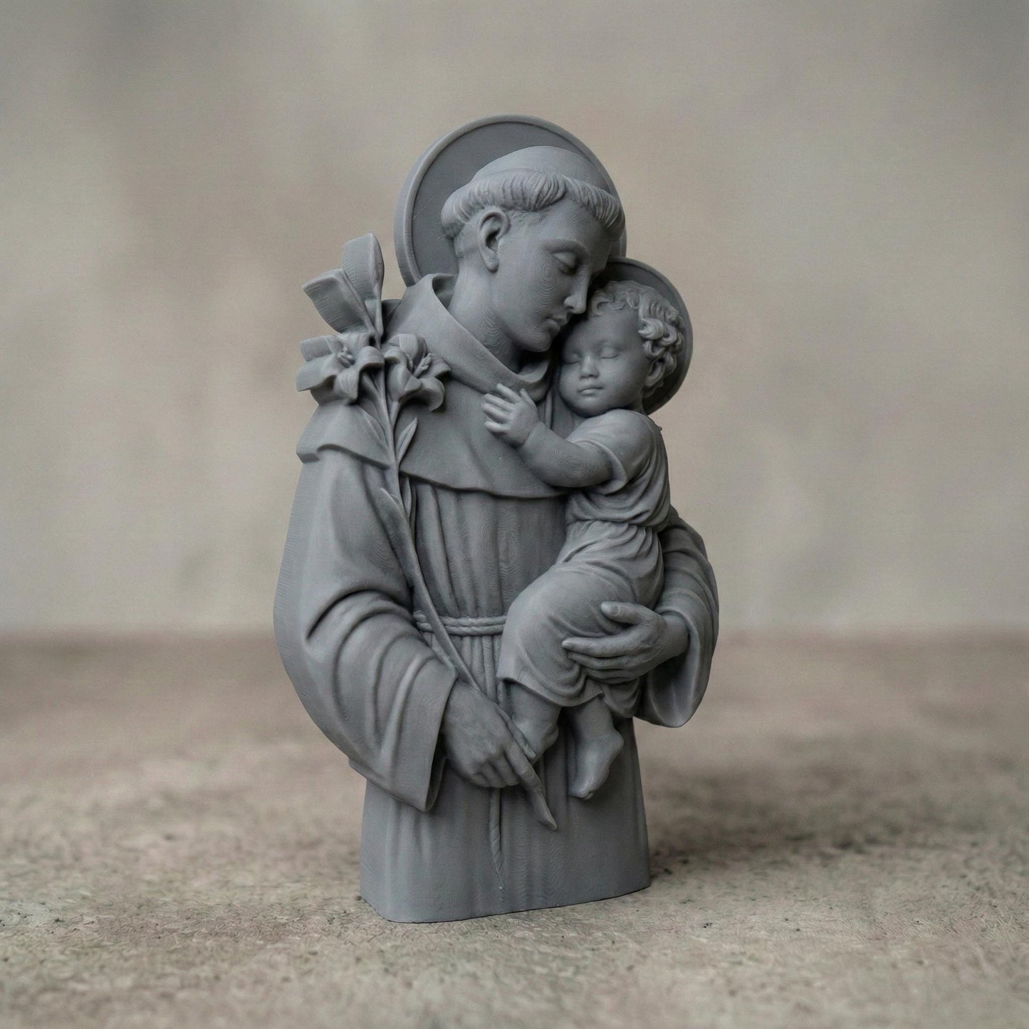 Exquisite 3D wooden bas-relief sculpture of St. Anthony gently holding Baby Jesus. This detailed carving captures serenity, love, and devotion — a timeless symbol of faith and compassion. Perfect for Christian homes, chapels, or as a sacred gift during Christmas or Easter. The fine wood texture and lifelike craftsmanship bring warmth and spirituality to any space, making it a meaningful religious artwork and a testament to St. Anthony’s care and protection.