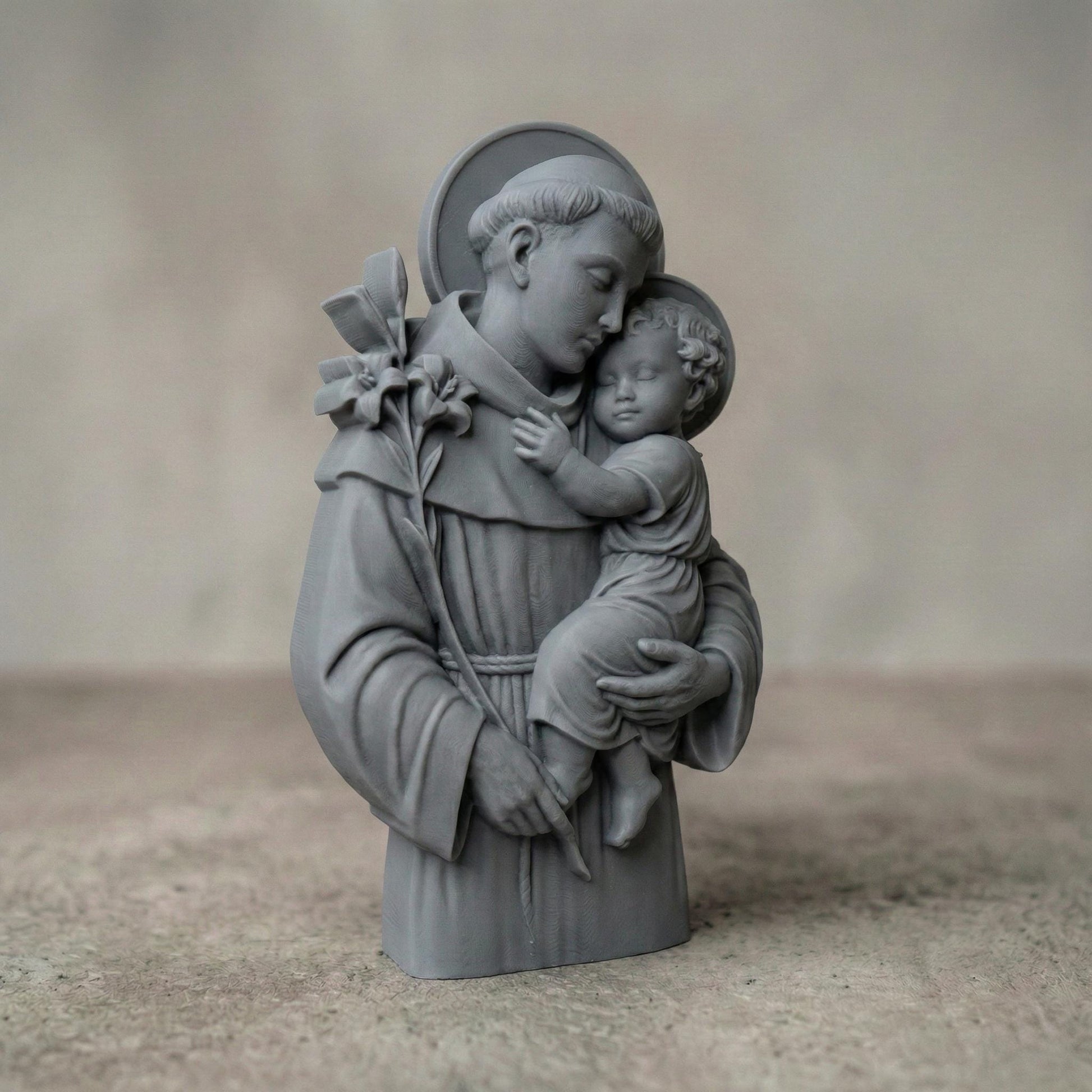 Exquisite 3D wooden bas-relief sculpture of St. Anthony gently holding Baby Jesus. This detailed carving captures serenity, love, and devotion — a timeless symbol of faith and compassion. Perfect for Christian homes, chapels, or as a sacred gift during Christmas or Easter. The fine wood texture and lifelike craftsmanship bring warmth and spirituality to any space, making it a meaningful religious artwork and a testament to St. Anthony’s care and protection.