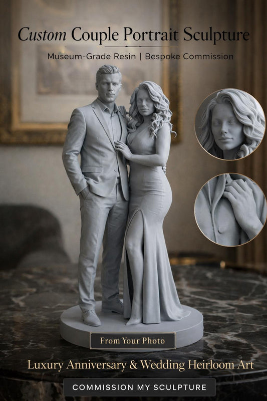 Custom Couple 3D Figurine: Realistic Resin Sculpture, Personalized Portrait