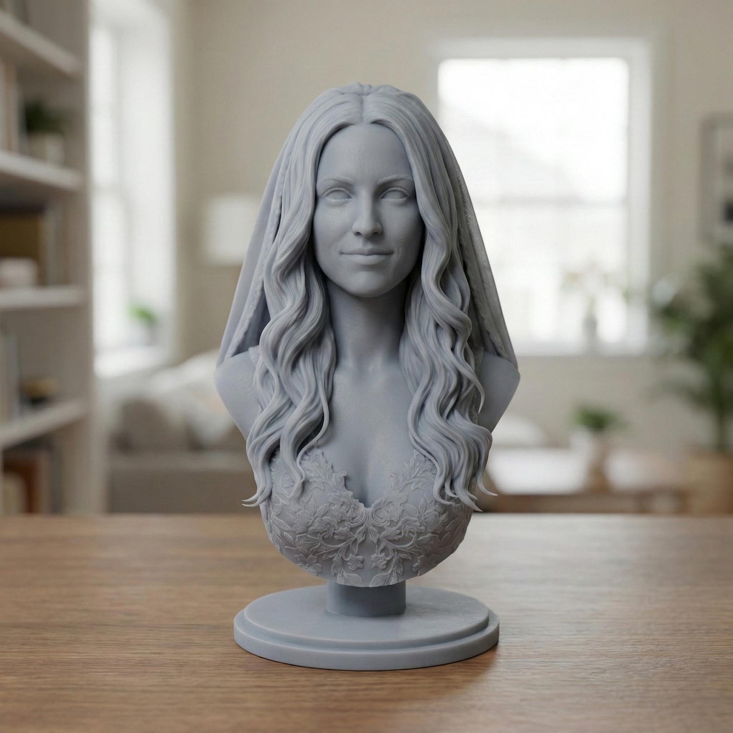 High-detail resin-ready 3D printable human head bust sculpture with realistic anatomy, accurate facial structure, and refined surface detailing. Digitally sculpted with cinematic and game-quality realism, featuring natural proportions, expressive facial features, and smooth professional finish. Designed as a standalone bust on a round base, ideal for display, custom portraits, memorials, collectible art, and character studies.