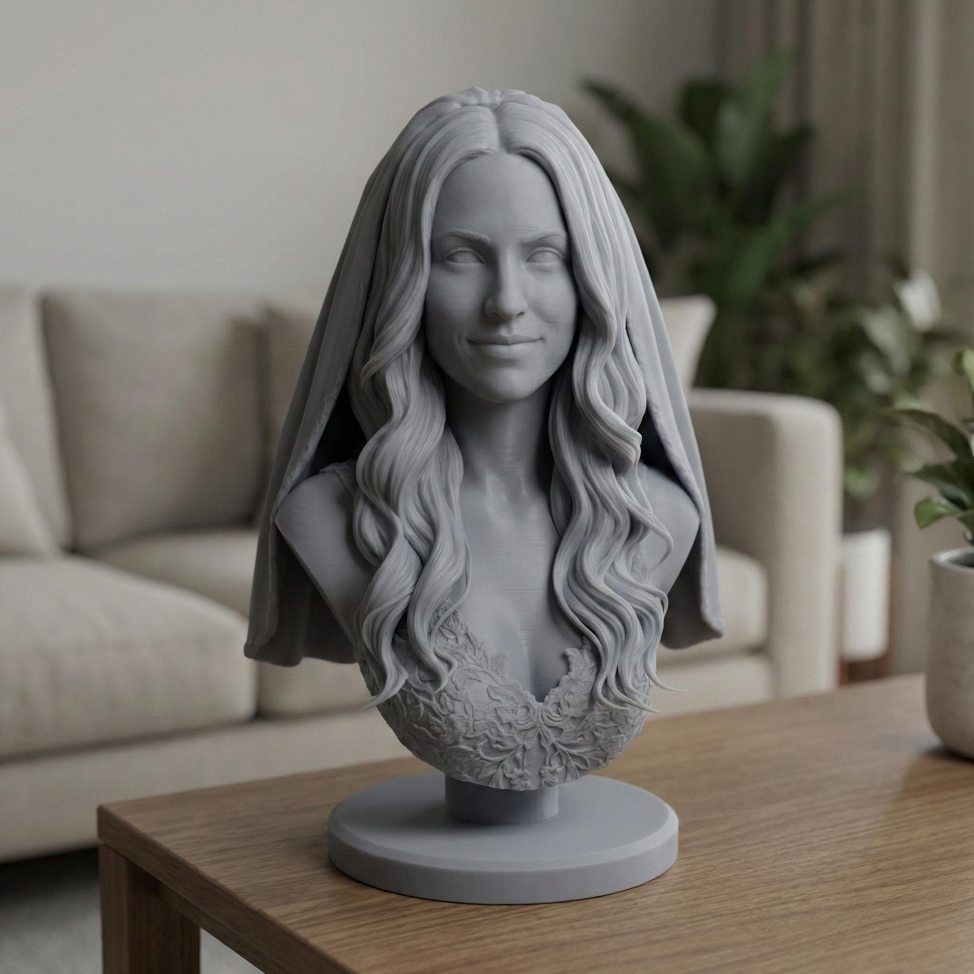 High-detail resin-ready 3D printable human head bust sculpture with realistic anatomy, accurate facial structure, and refined surface detailing. Digitally sculpted with cinematic and game-quality realism, featuring natural proportions, expressive facial features, and smooth professional finish. Designed as a standalone bust on a round base, ideal for display, custom portraits, memorials, collectible art, and character studies.