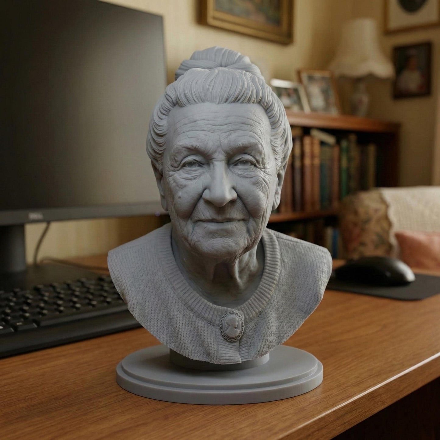 High-detail resin-ready 3D printable human head bust sculpture with realistic anatomy, accurate facial structure, and refined surface detailing. Digitally sculpted with cinematic and game-quality realism, featuring natural proportions, expressive facial features, and smooth professional finish. Designed as a standalone bust on a round base, ideal for display, custom portraits, memorials, collectible art, and character studies.
