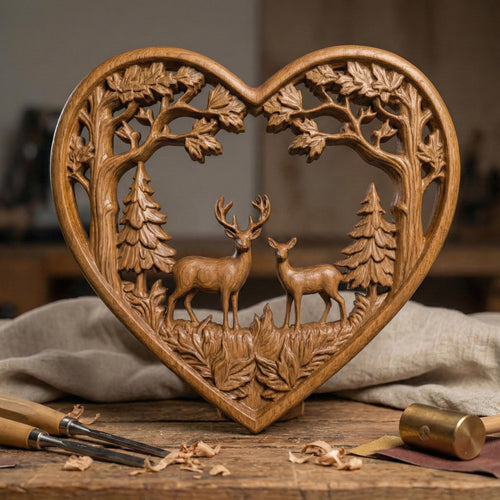 Heart Deer Forest Bas Relief Model | Rustic Woodland Wall Art (Digital Download)