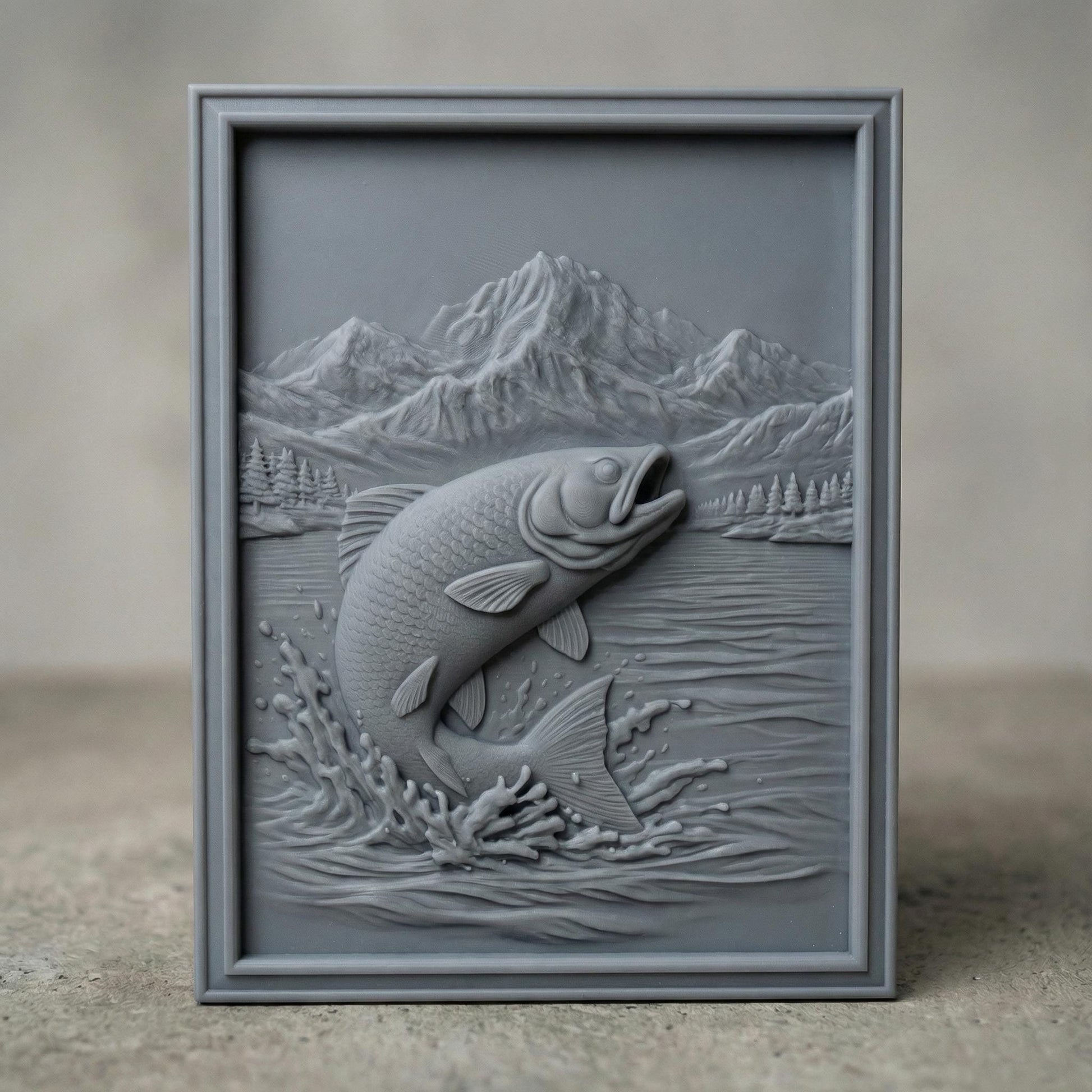 Bass Fish Jumping Relief STL | Angler Trophy, CNC 3D Model (Digital Download)