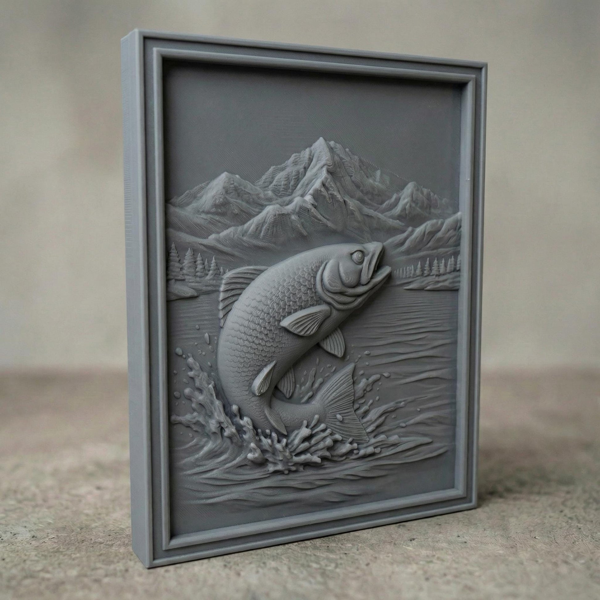 Bass Fish Jumping Relief STL | Angler Trophy, CNC 3D Model (Digital Download)