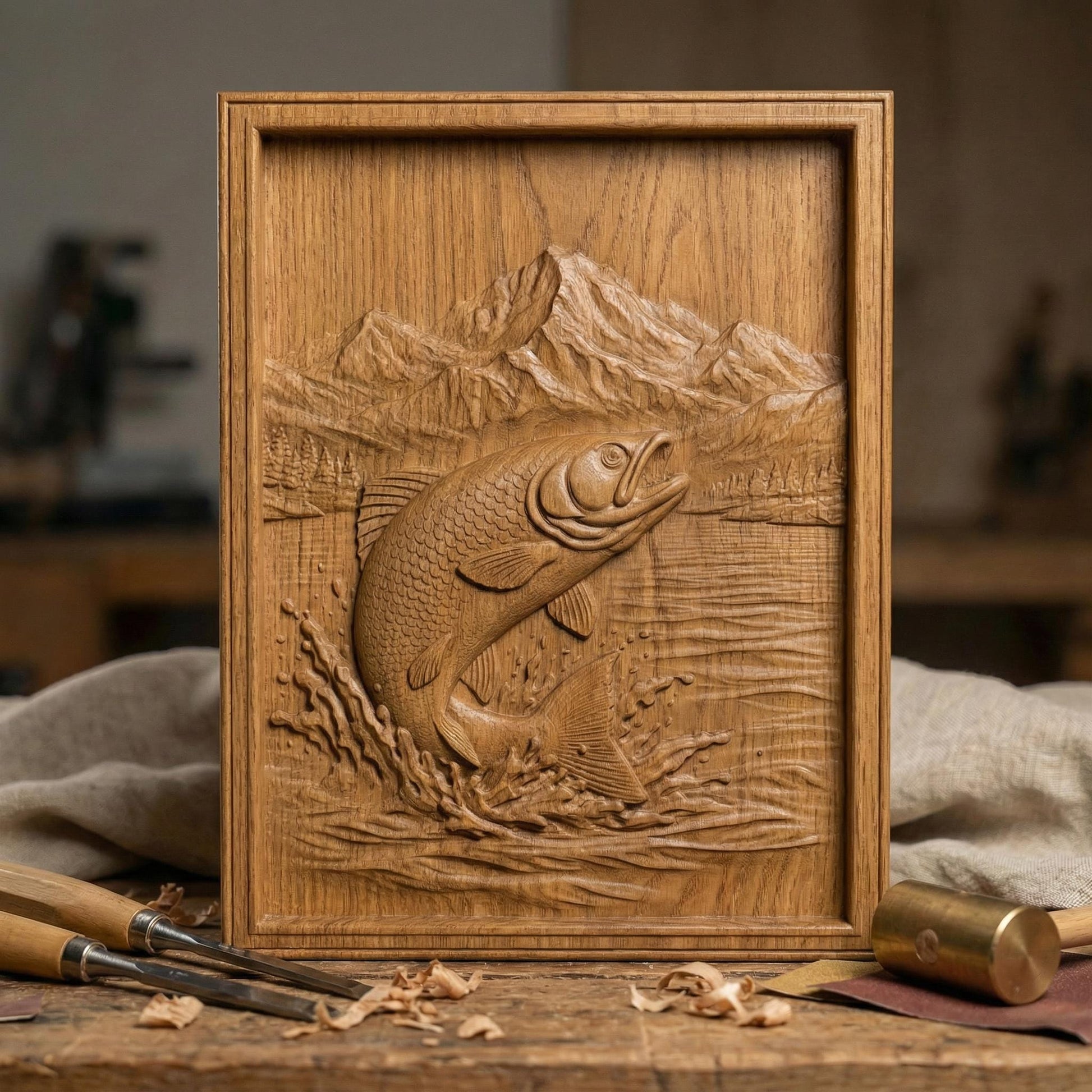Bass Fish Jumping Relief STL | Angler Trophy, CNC 3D Model (Digital Download)
