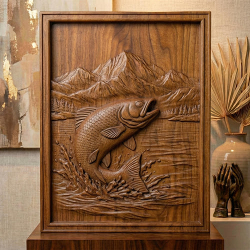Bass Fish Jumping Relief STL | Angler Trophy, CNC 3D Model (Digital Download)