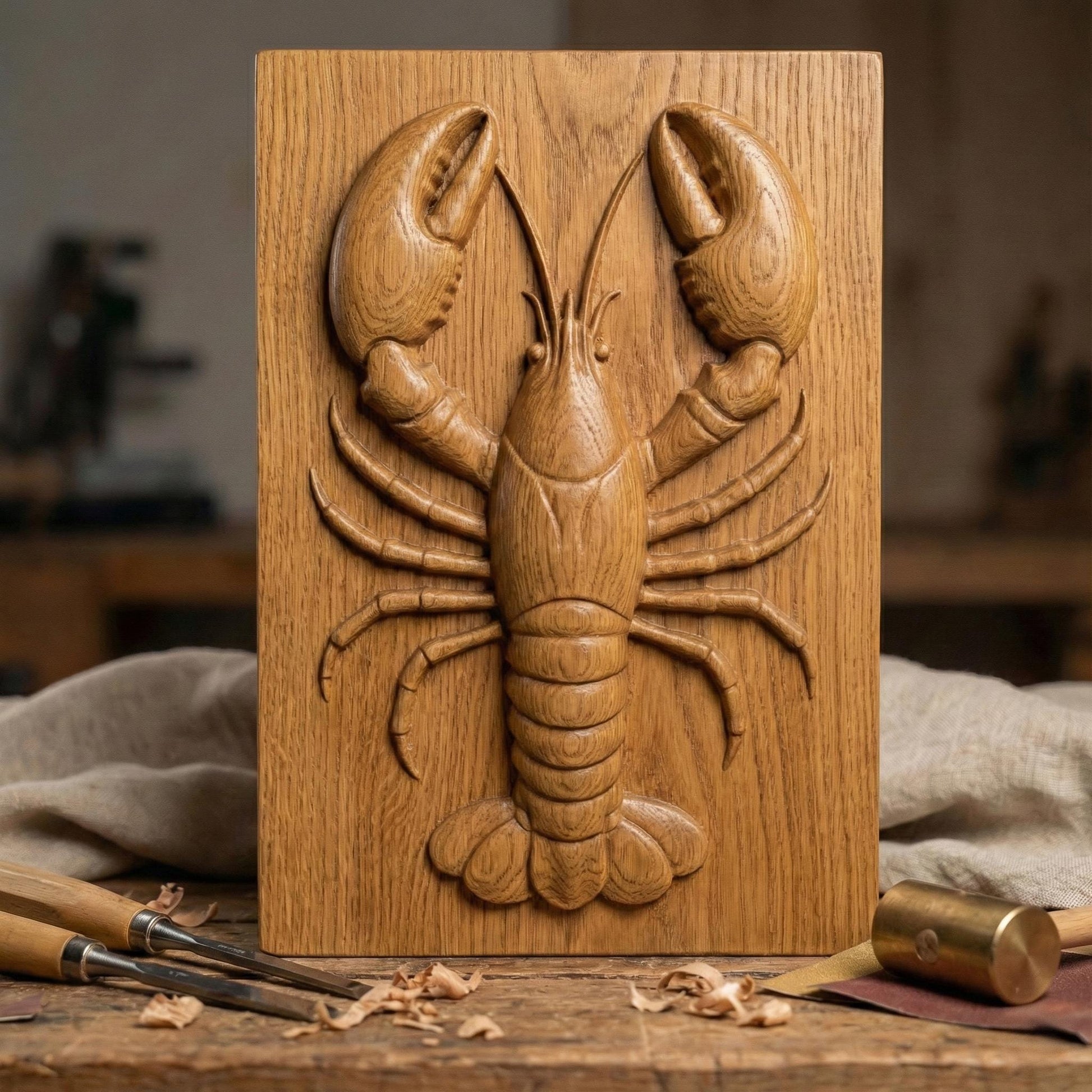 Bring the charm of the sea to your space with this stunning 3D Lobster Bas Relief Wood Art. This digital design captures the intricate form of a lobster in high detail, from its segmented claws to delicate legs, perfect for marine and coastal-themed interiors. Ideal for CNC carving or laser engraving, the panel includes subtle wood grain detail and chipped-edge slab aesthetics for a handcrafted, rustic feel. A perfect fit for beach homes, seafood restaurants, or nautical gift lovers.
