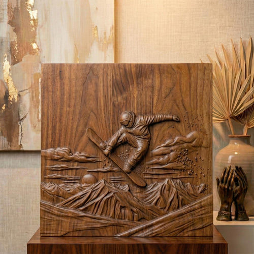Snowboarder STL 3D Model | Winter Sports Mountain Wall Art | CNC & 3D Print | Digital Download