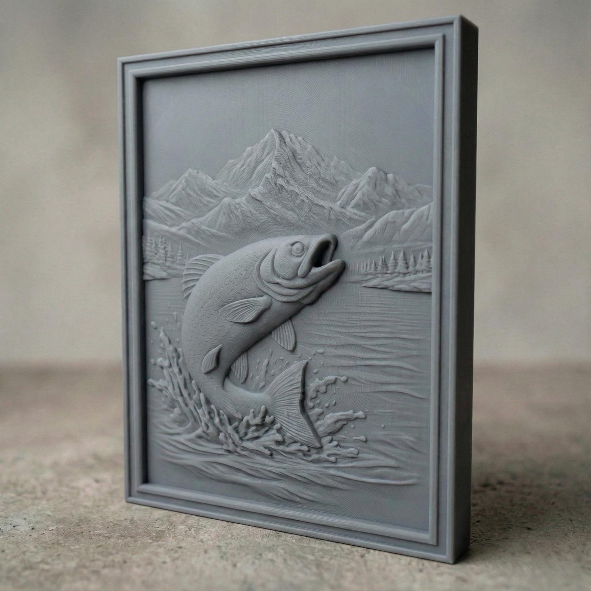 Bass Fish Jumping Relief STL | Angler Trophy, CNC 3D Model (Digital Download)