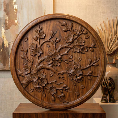Cherry Blossom Tree Bas Relief | Round Floral Wall Art, CNC, 3D Print (Digital Download)