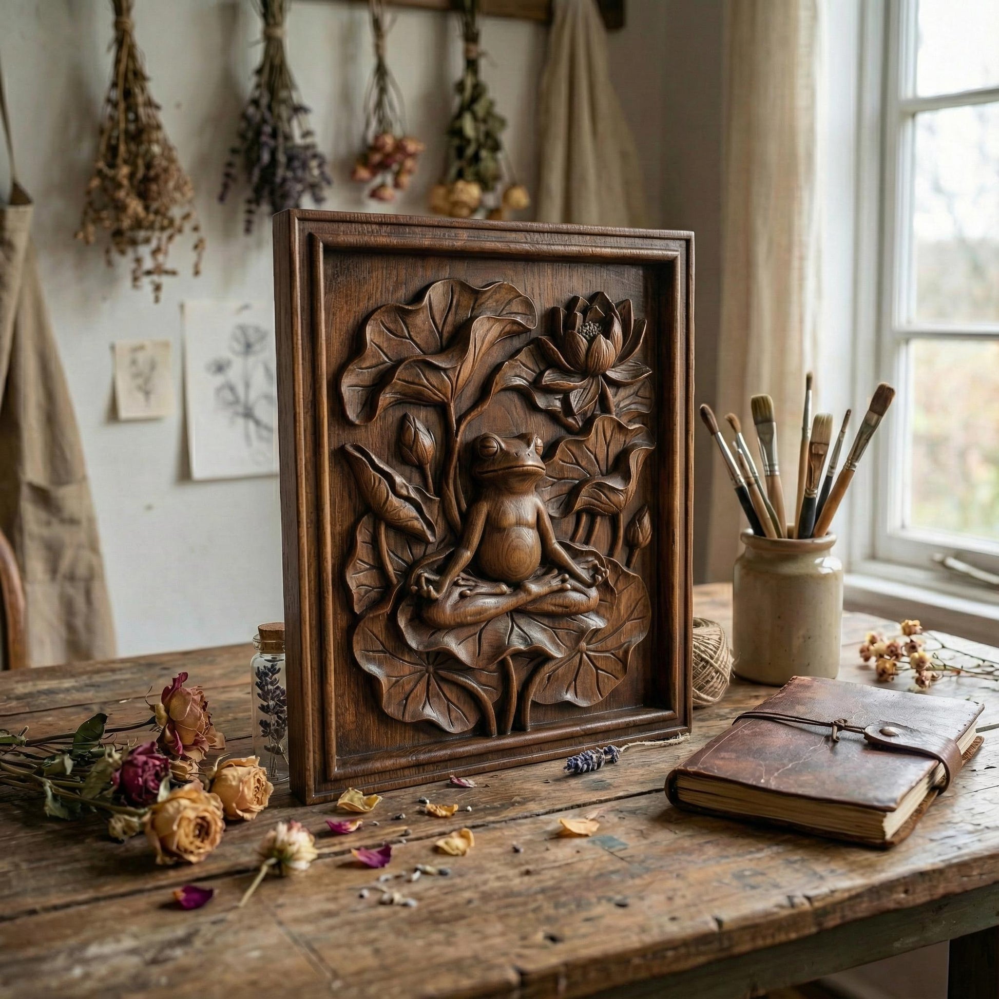 Meditating Frog Lotus 3D Relief| Spring Zen Wall Art(Digital Download)