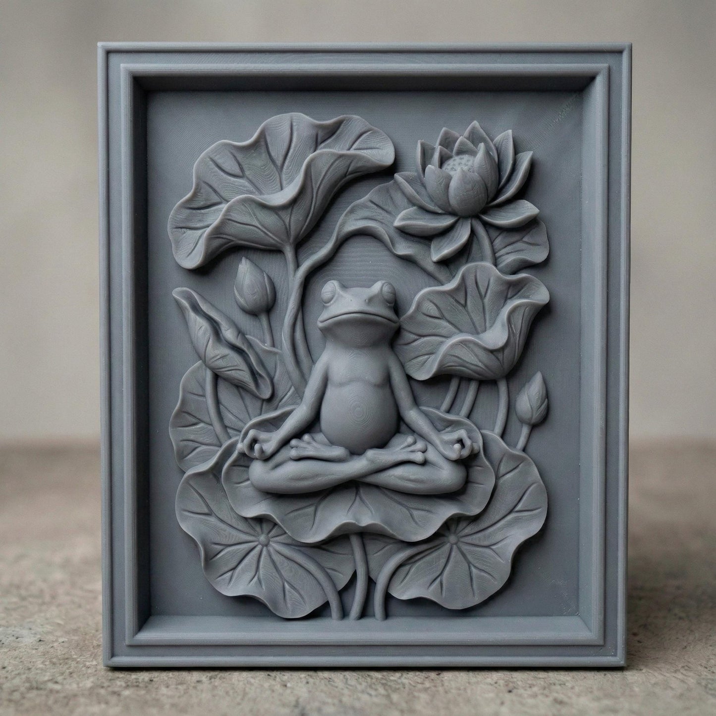 Meditating Frog Lotus 3D Relief| Spring Zen Wall Art(Digital Download)