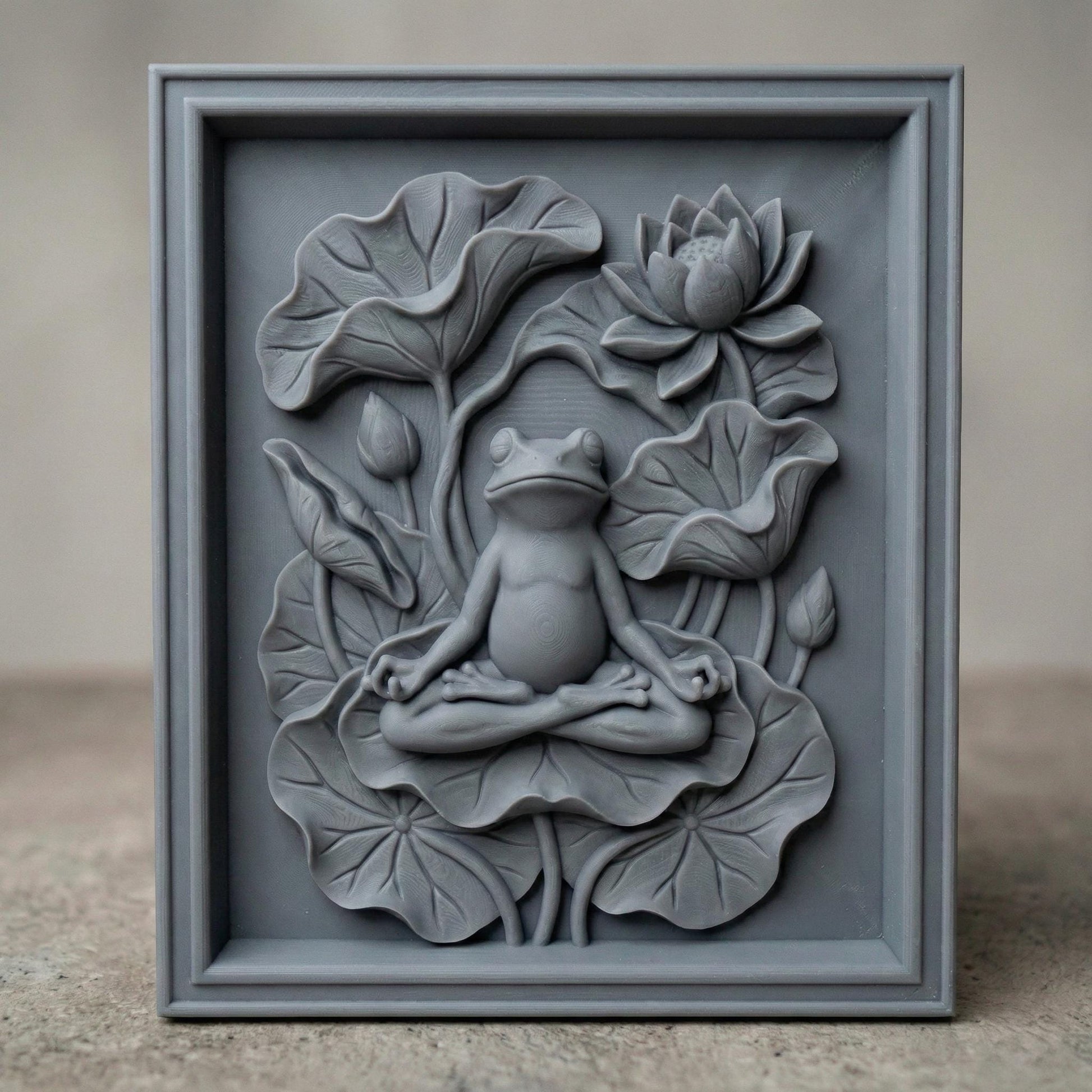 Meditating Frog Lotus 3D Relief| Spring Zen Wall Art(Digital Download)
