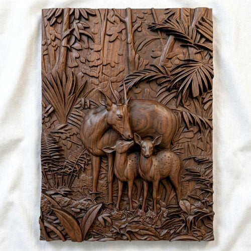 Deer Family Forest Scene 3D Relief Model | Woodland Wall Art (Digital Download)