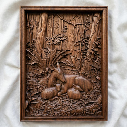 Deer Family Forest 3D Relief STL Model | Woodland Wildlife Wall Art (Digital Download)