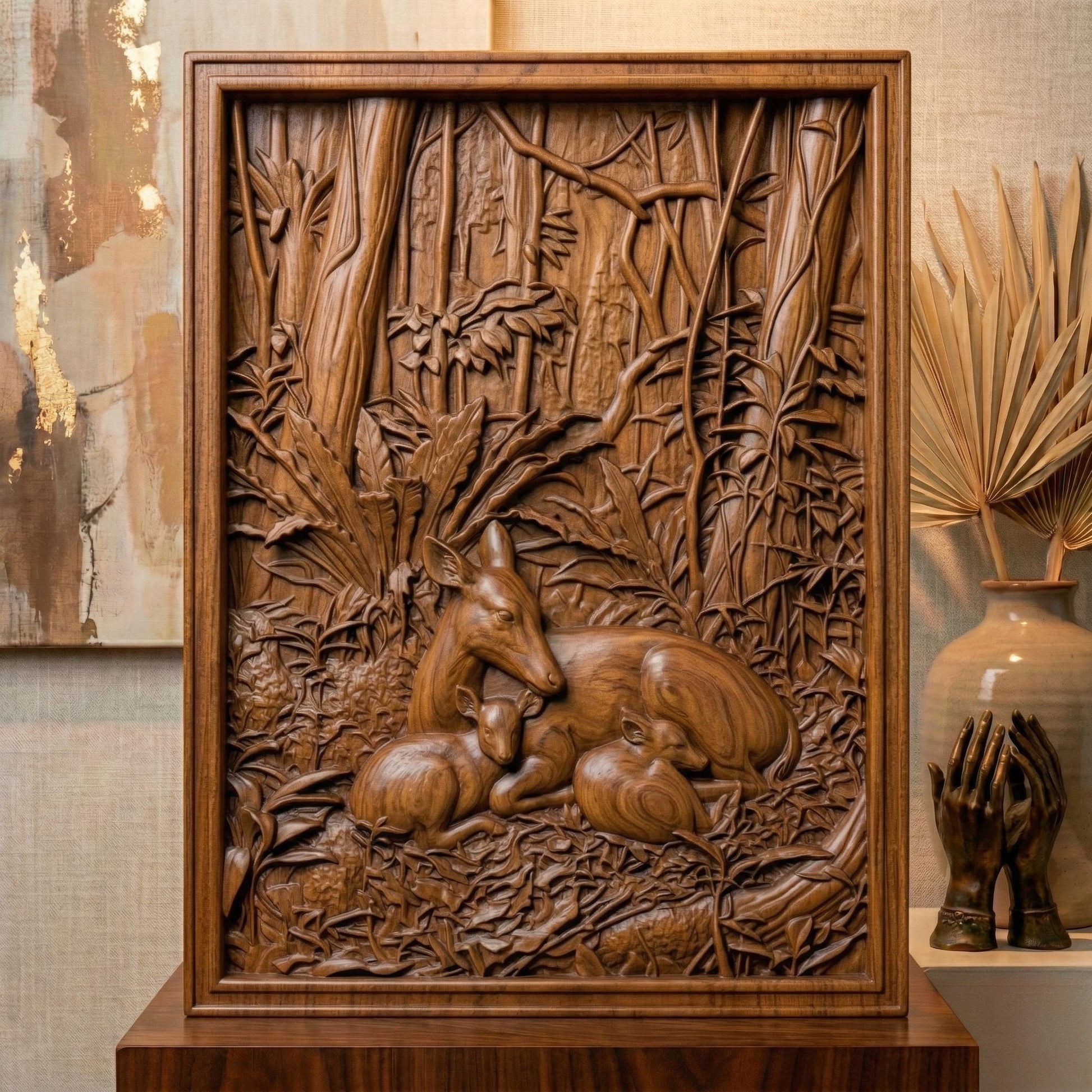Deer Family Forest 3D Relief STL Model | Woodland Wildlife Wall Art (Digital Download)