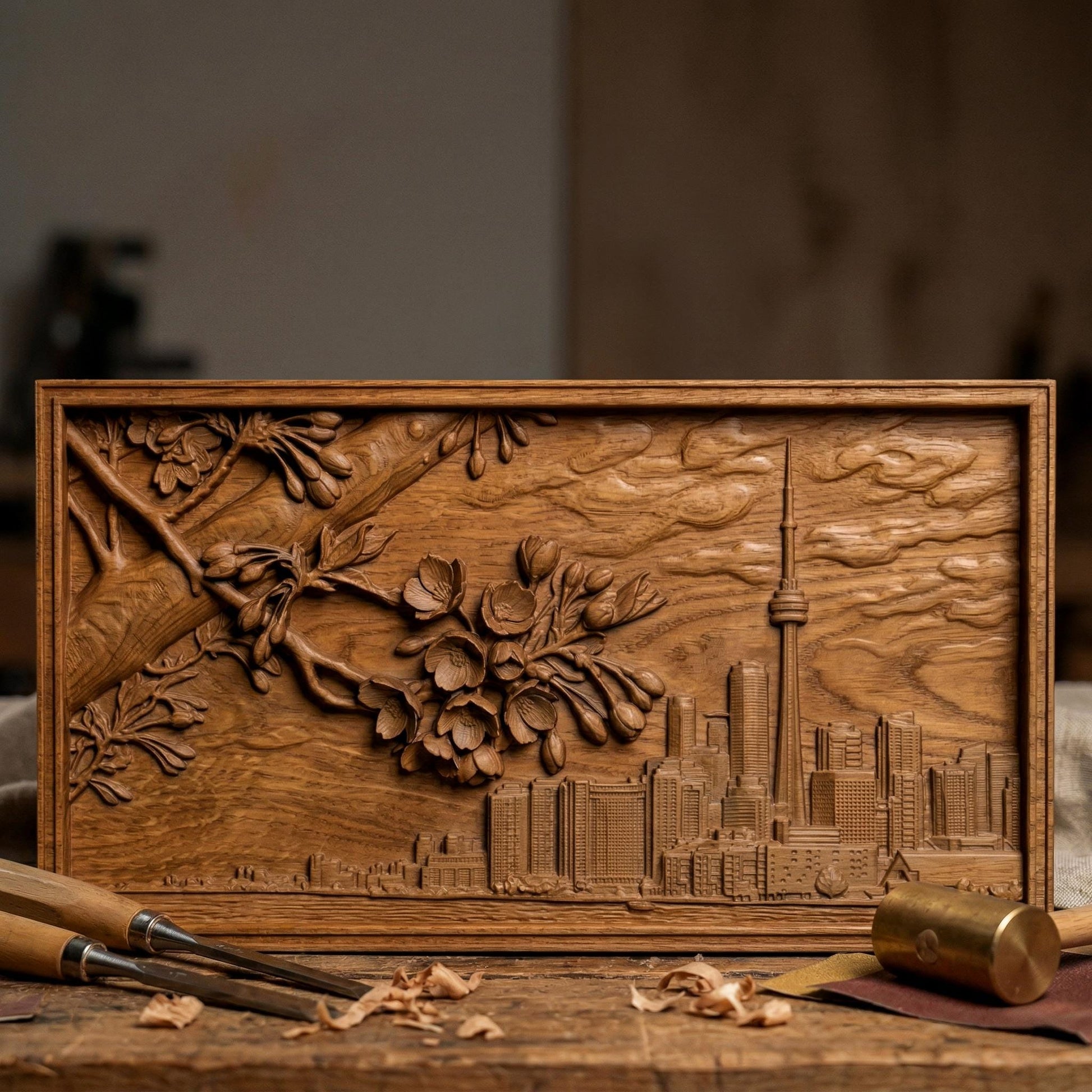 Toronto Skyline Cherry Blossom 3D STL Relief Model | Spring Cityscape Wall Art (Digital Download)
