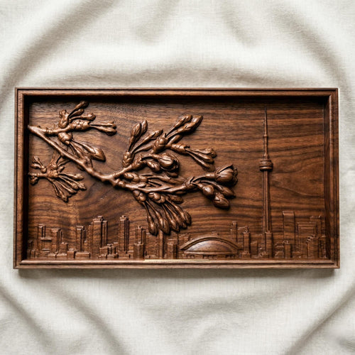 Toronto Skyline Cherry Blossom 3D STL Relief Model | Spring Cityscape Wall Art (Digital Download)
