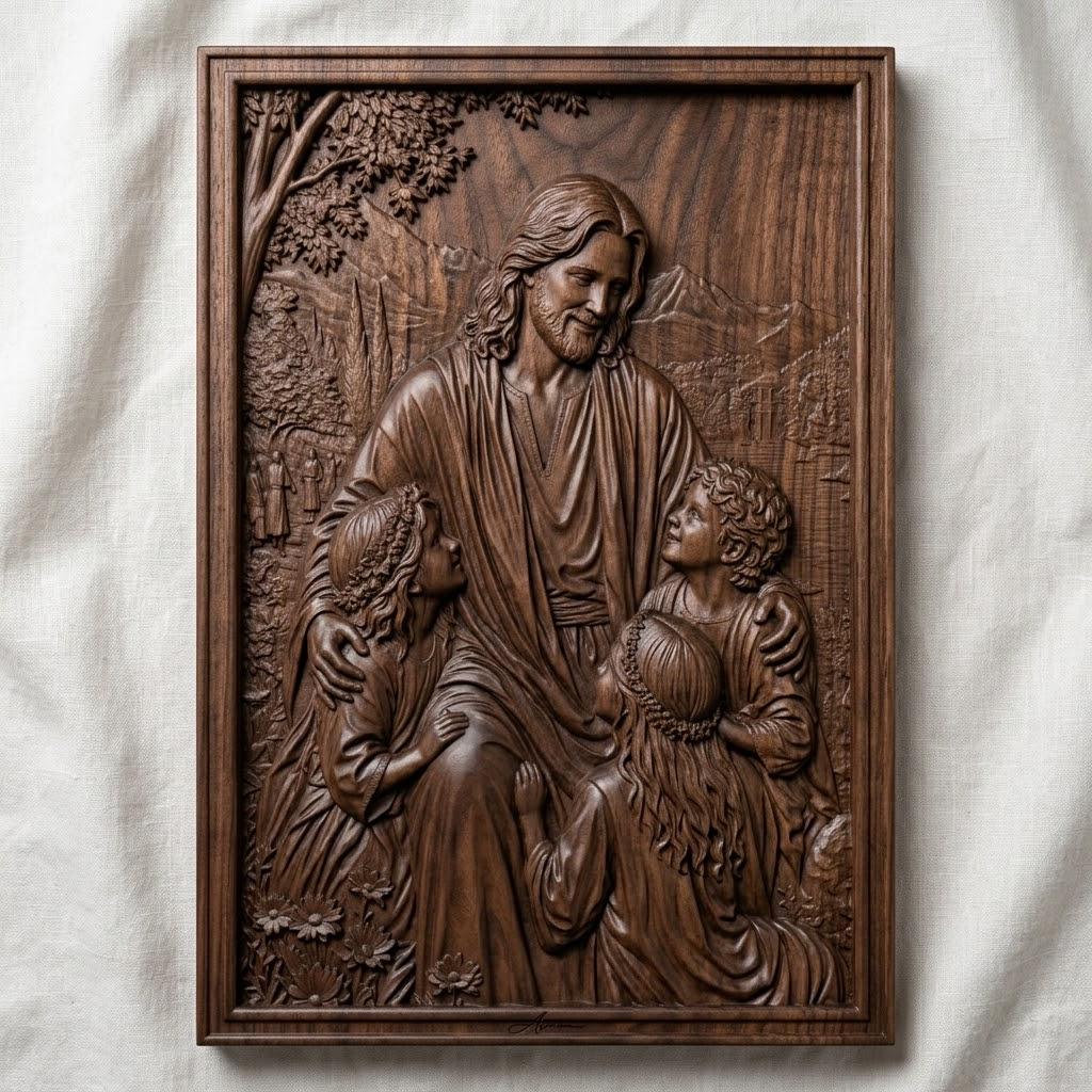 Jesus With Children Wood Carving File | Jesus and Kids Bas Relief STL | Christian Wall Art CNC Router 3D Print Digital Download